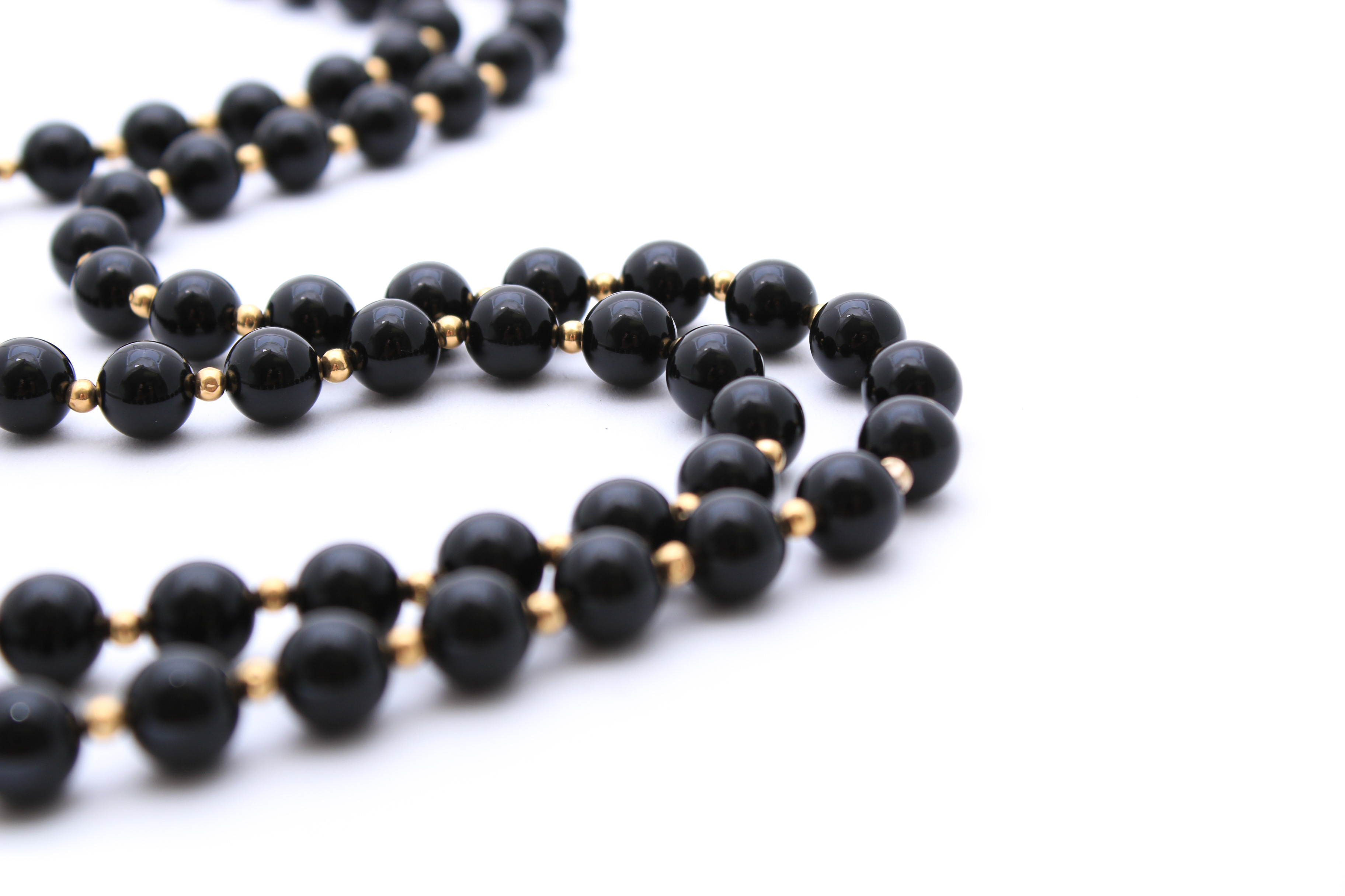 Onyx and Gold Tone Beaded Necklace