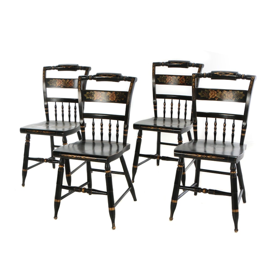 Four L. Hitchcock Ebonized and Gilt-Stenciled Fancy Side Chairs, 20th Century