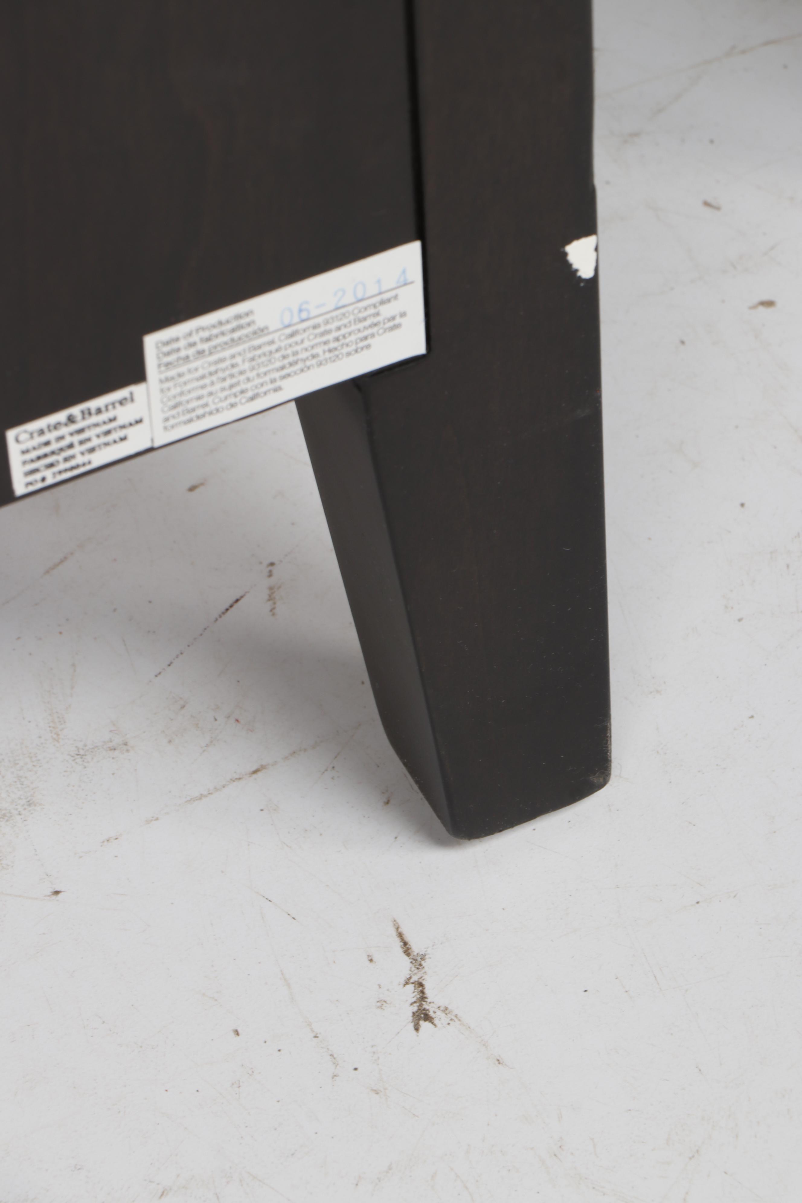 Crate & Barrel Arch Black Dresser, Oval Nightstand & West Elm Mirror