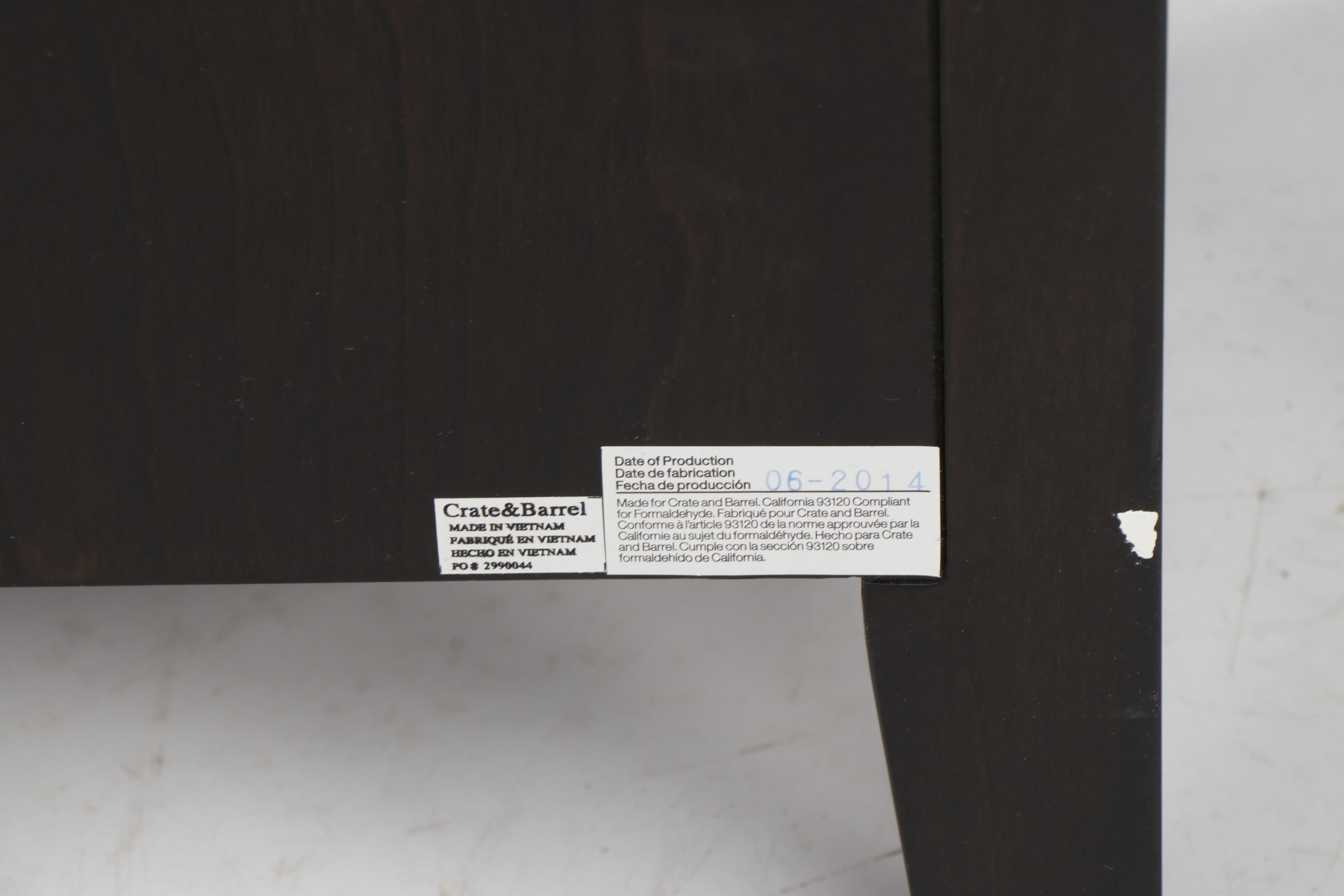 Crate & Barrel Arch Black Dresser, Oval Nightstand & West Elm Mirror