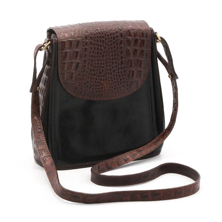 Brahmin Croc Embossed Two-Tone Leather Mini Crossbody