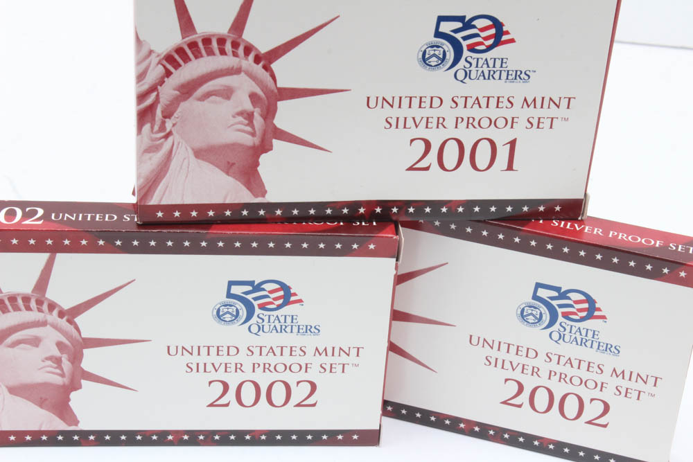 2001 and 2002 U.S. 50 State Quarters Silver Proof Sets