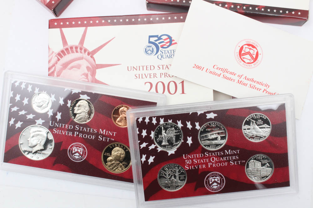 2001 and 2002 U.S. 50 State Quarters Silver Proof Sets