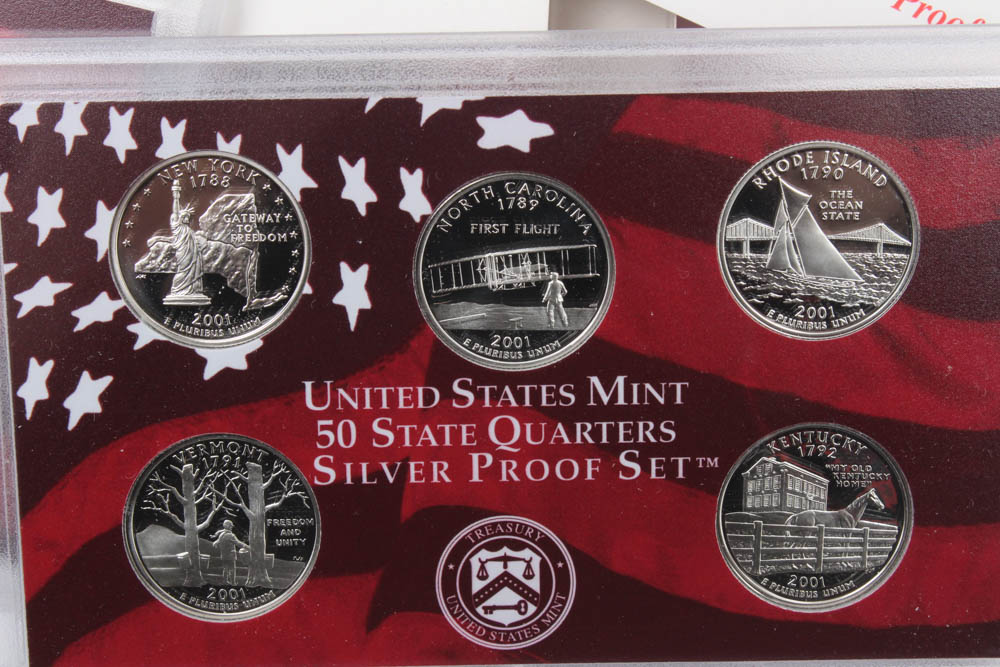 2001 and 2002 U.S. 50 State Quarters Silver Proof Sets