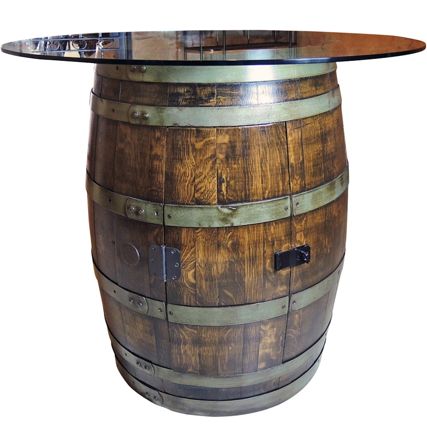 World Cooperage Cargo Wine Barrel Glass Top Table With Storage