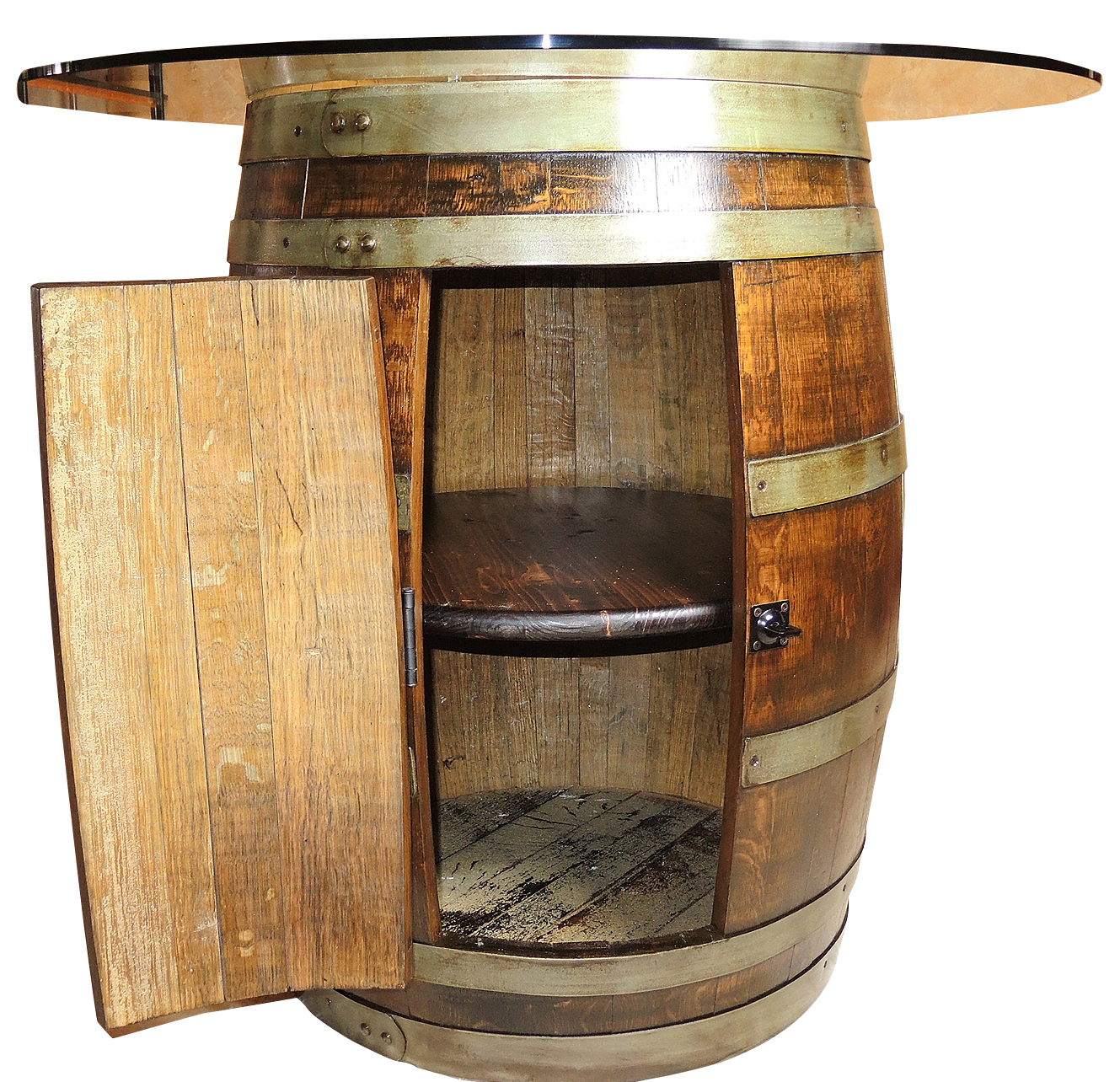World Cooperage Cargo Wine Barrel Glass Top Table With Storage