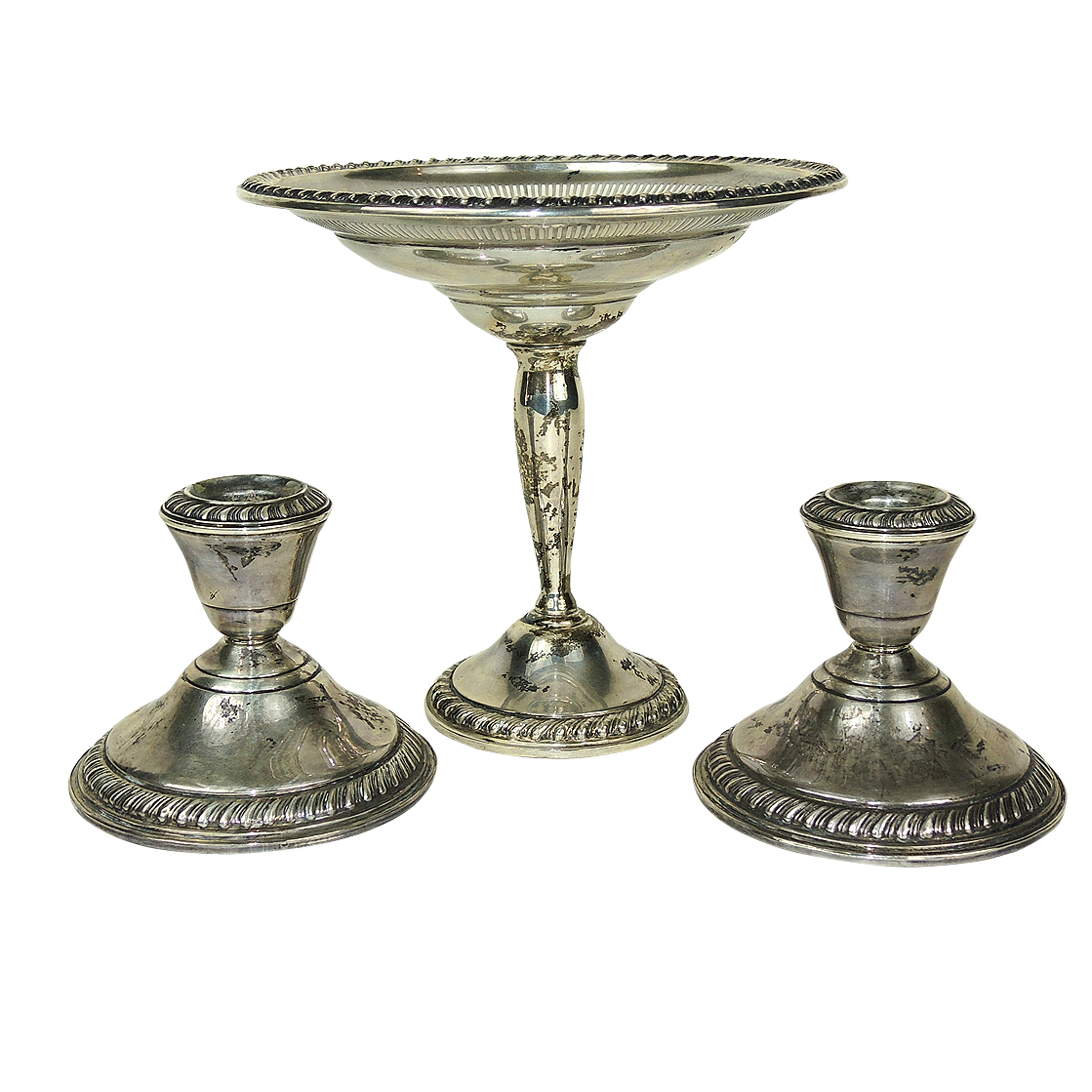 Sterling Silver Weighted Rogers Bros Compote and Candlesticks