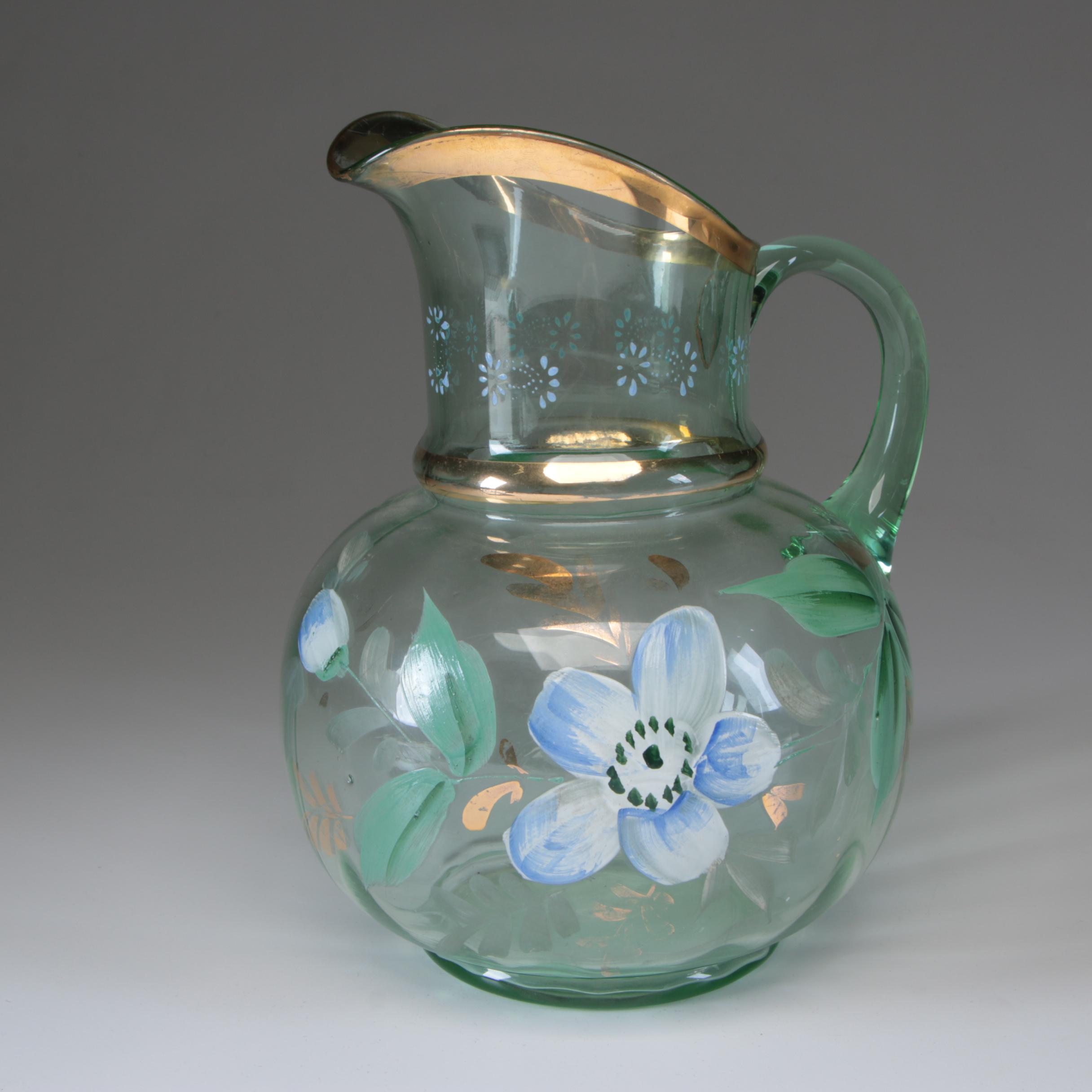 Hand-Painted Glass Pitcher