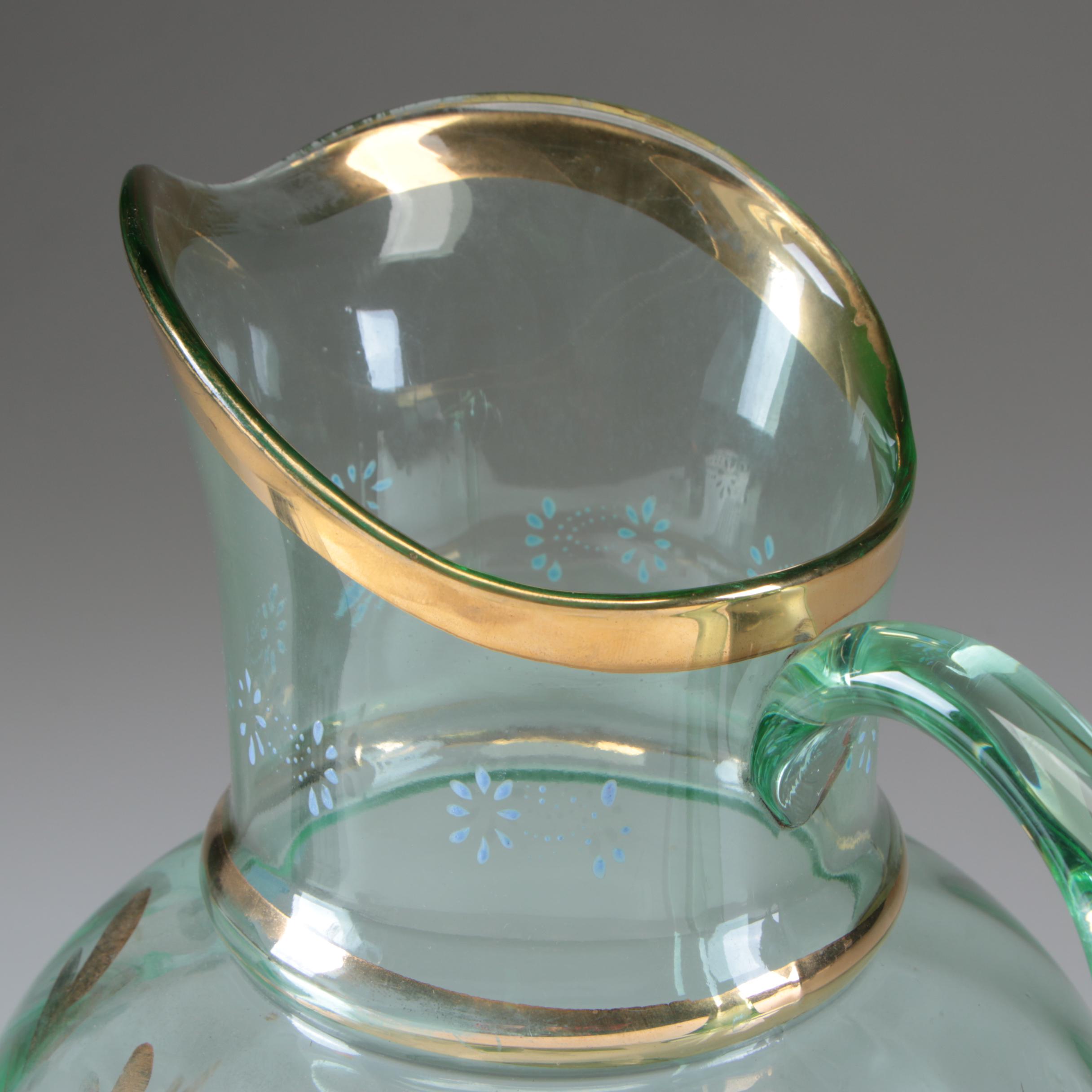 Hand-Painted Glass Pitcher
