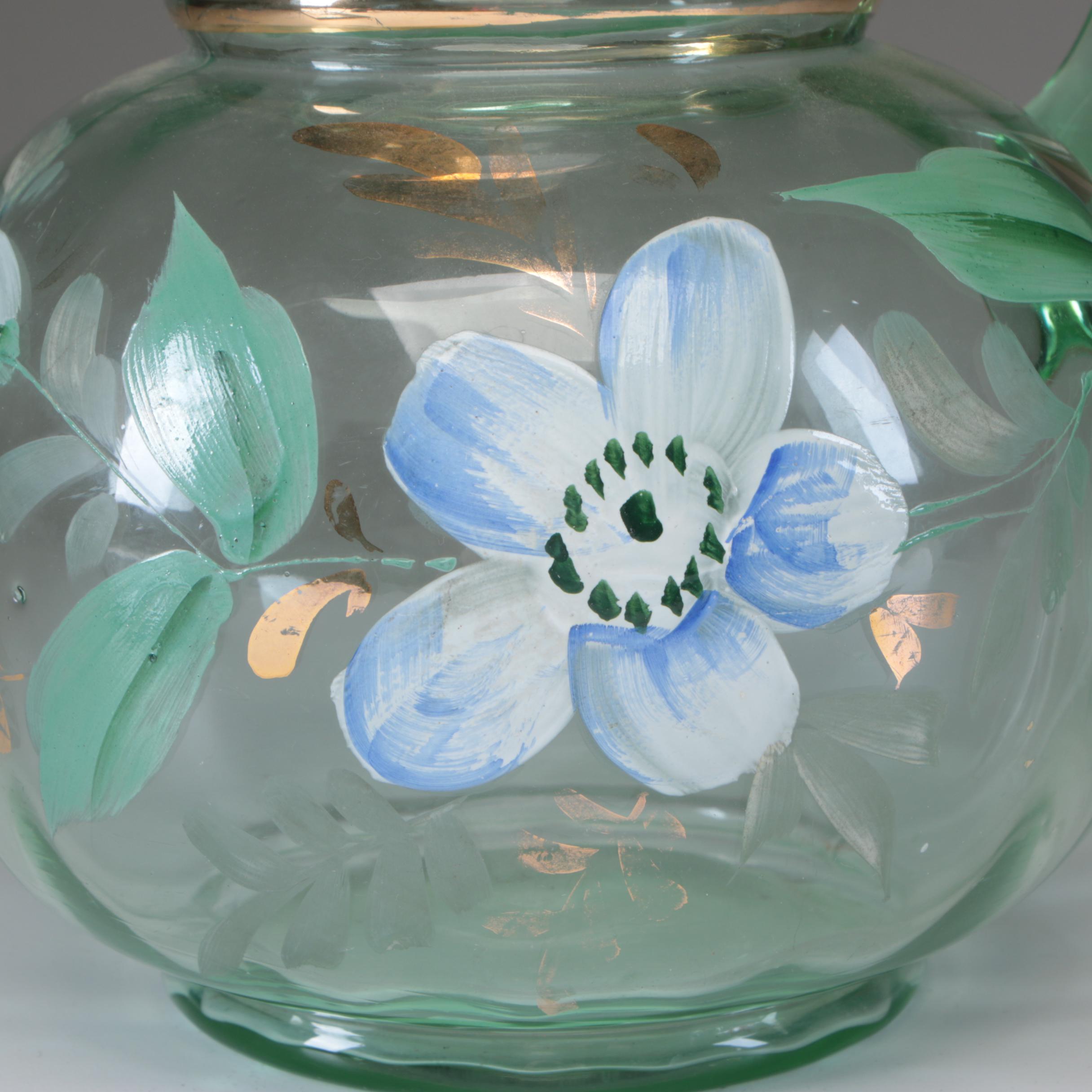 Hand-Painted Glass Pitcher