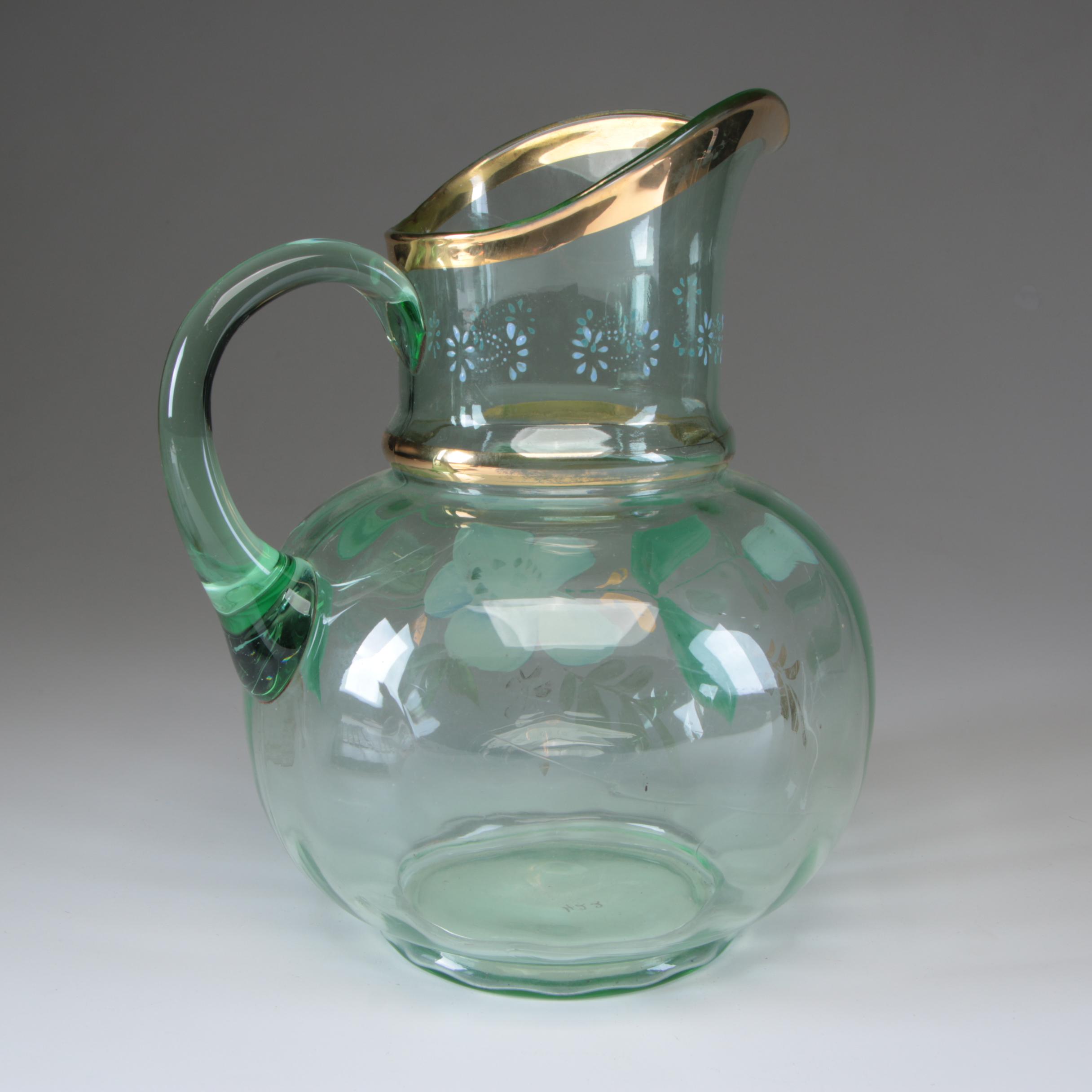 Hand-Painted Glass Pitcher