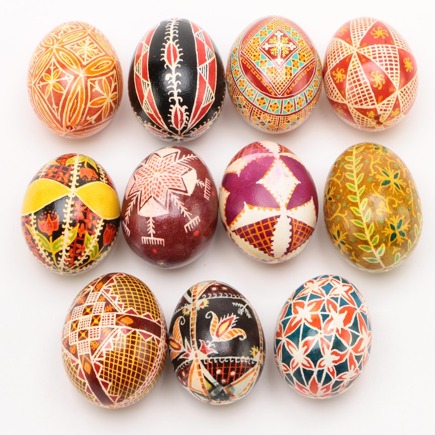 Ukrainian Wax-Resist Dyed Pysanky Easter Eggs