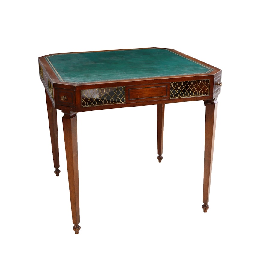 Regency Style Brass-Mounted Mahogany and Leather Games Table, 20th Century
