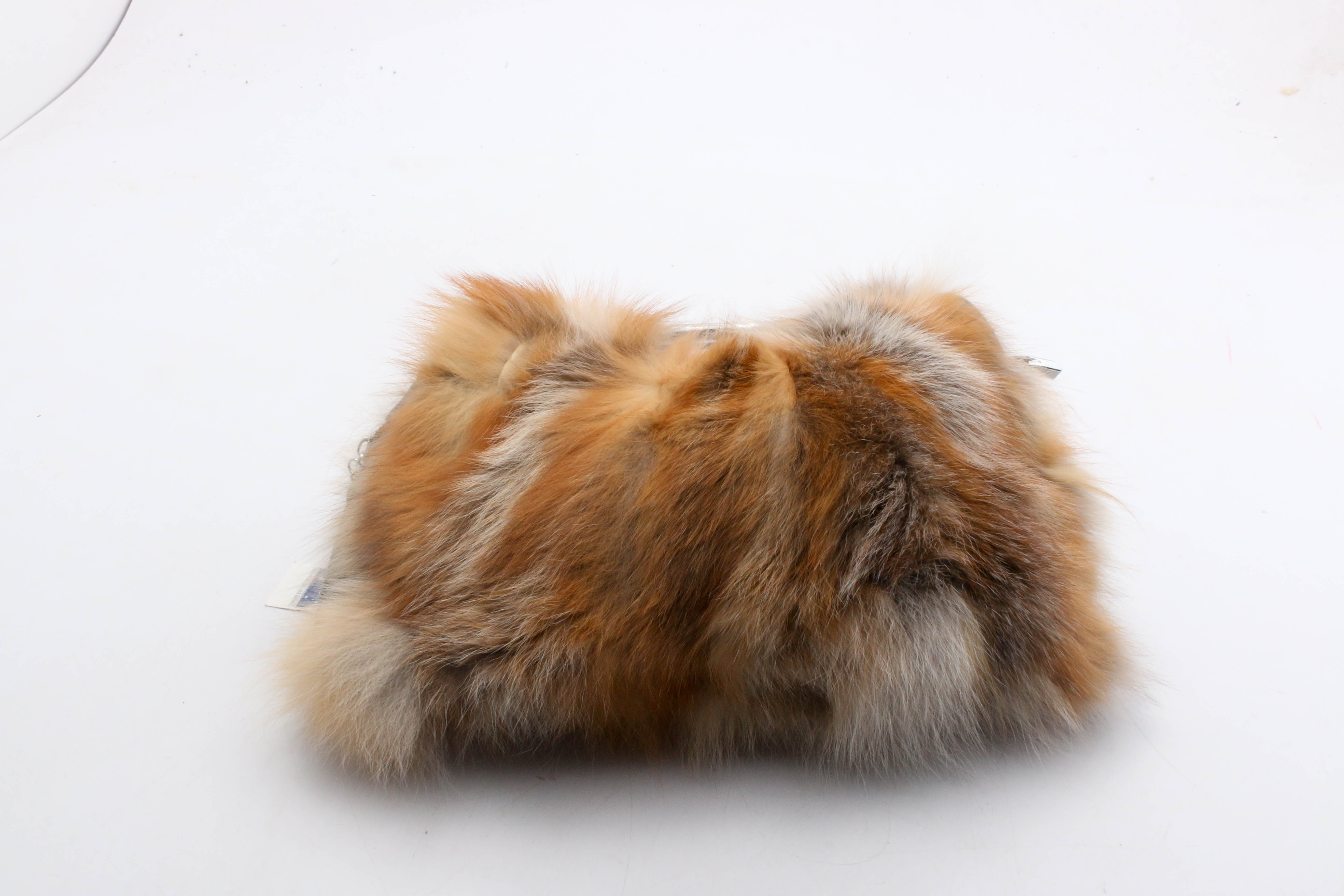 UGG Classic Oz Australia Fox Fur and Black Grained Leather Ring-Handle Handbag