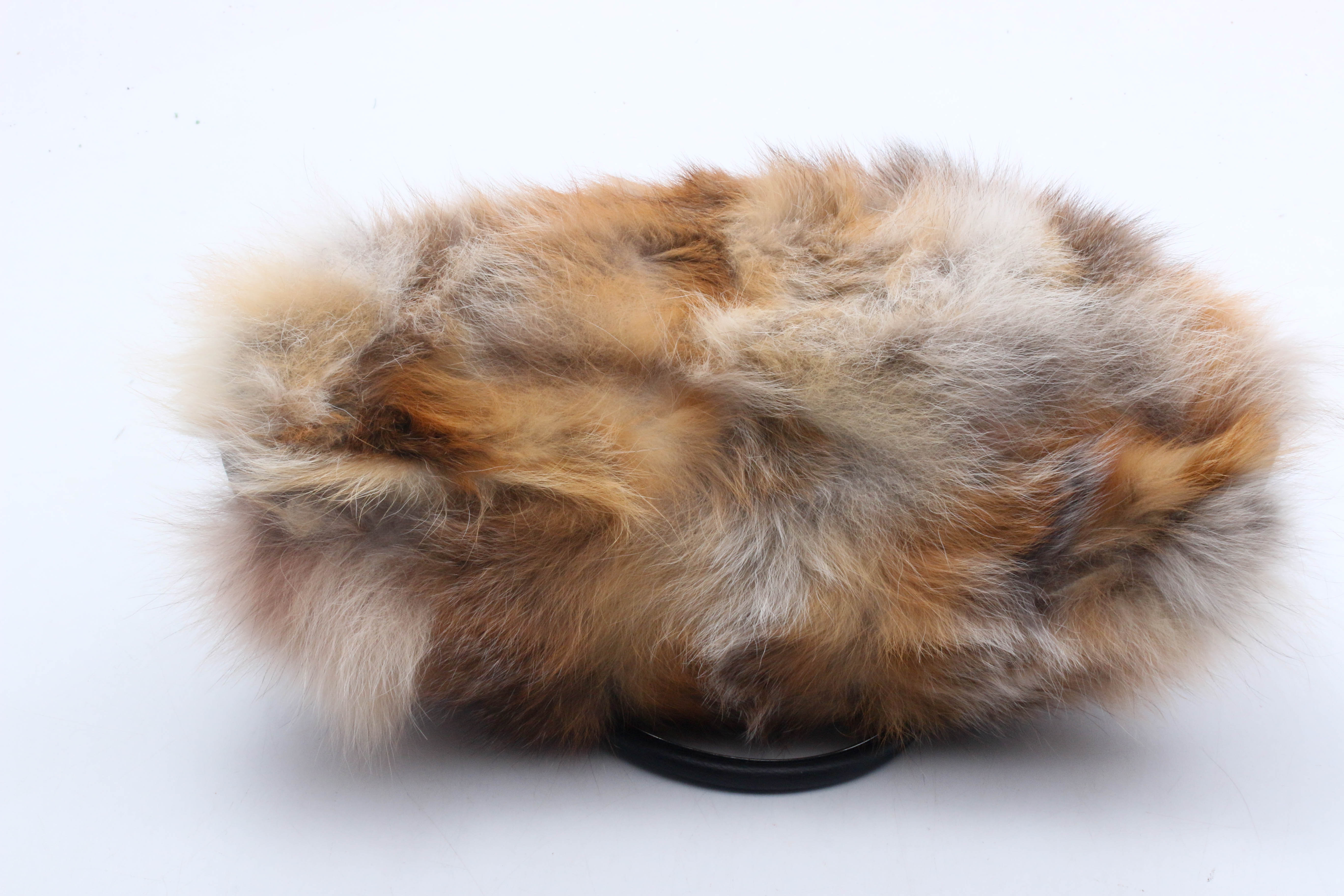 UGG Classic Oz Australia Fox Fur and Black Grained Leather Ring-Handle Handbag