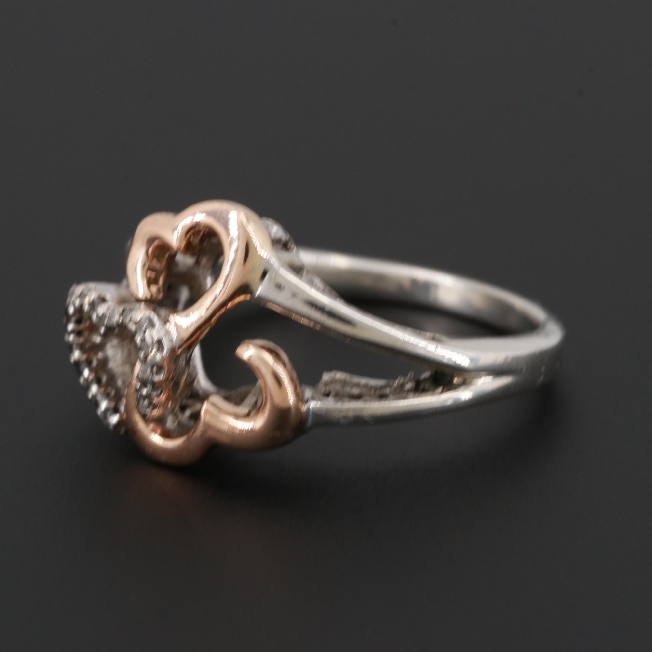 Jane Seymour Sterling Diamond "Open Heart" Ring with 14K Rose Gold Accents