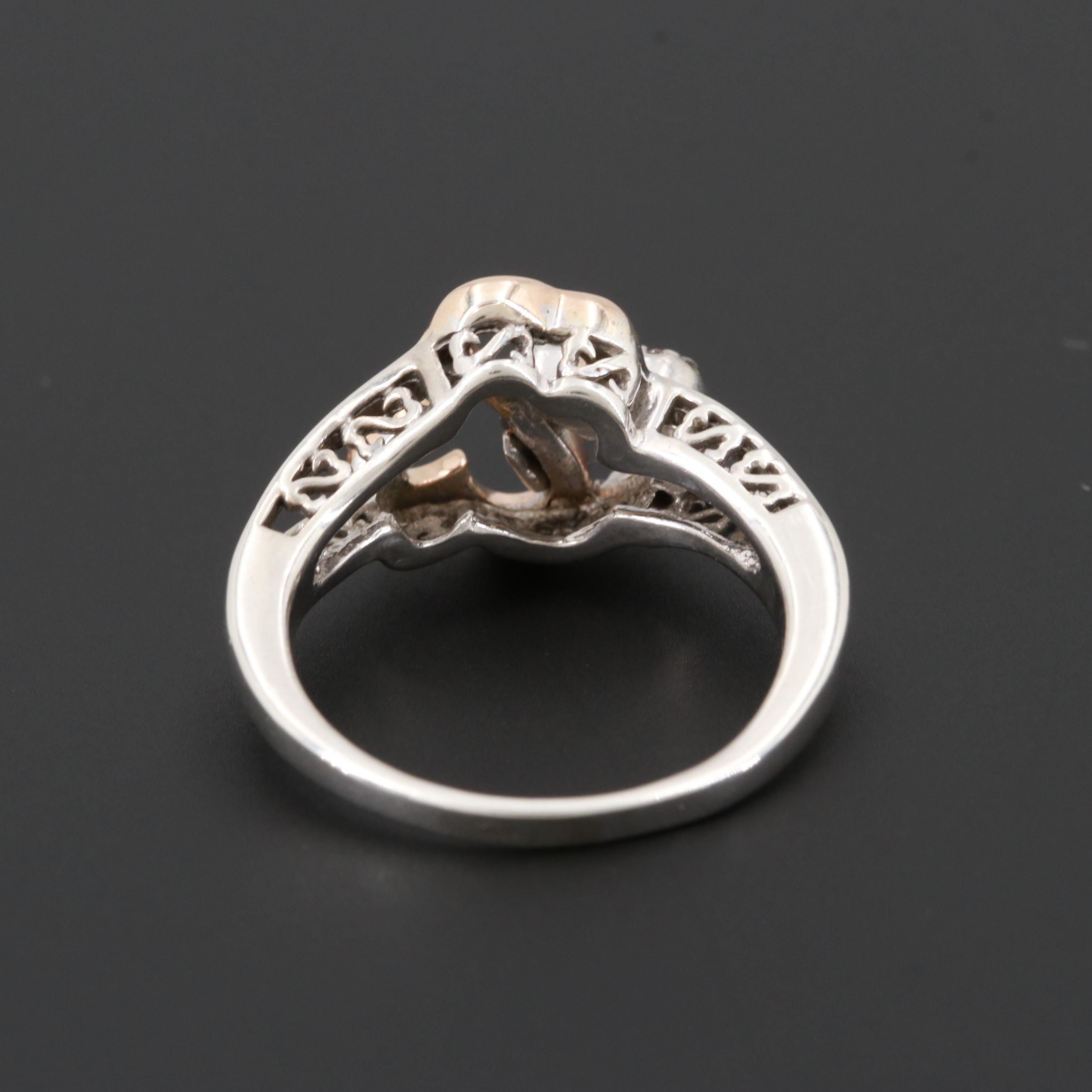 Jane Seymour Sterling Diamond "Open Heart" Ring with 14K Rose Gold Accents