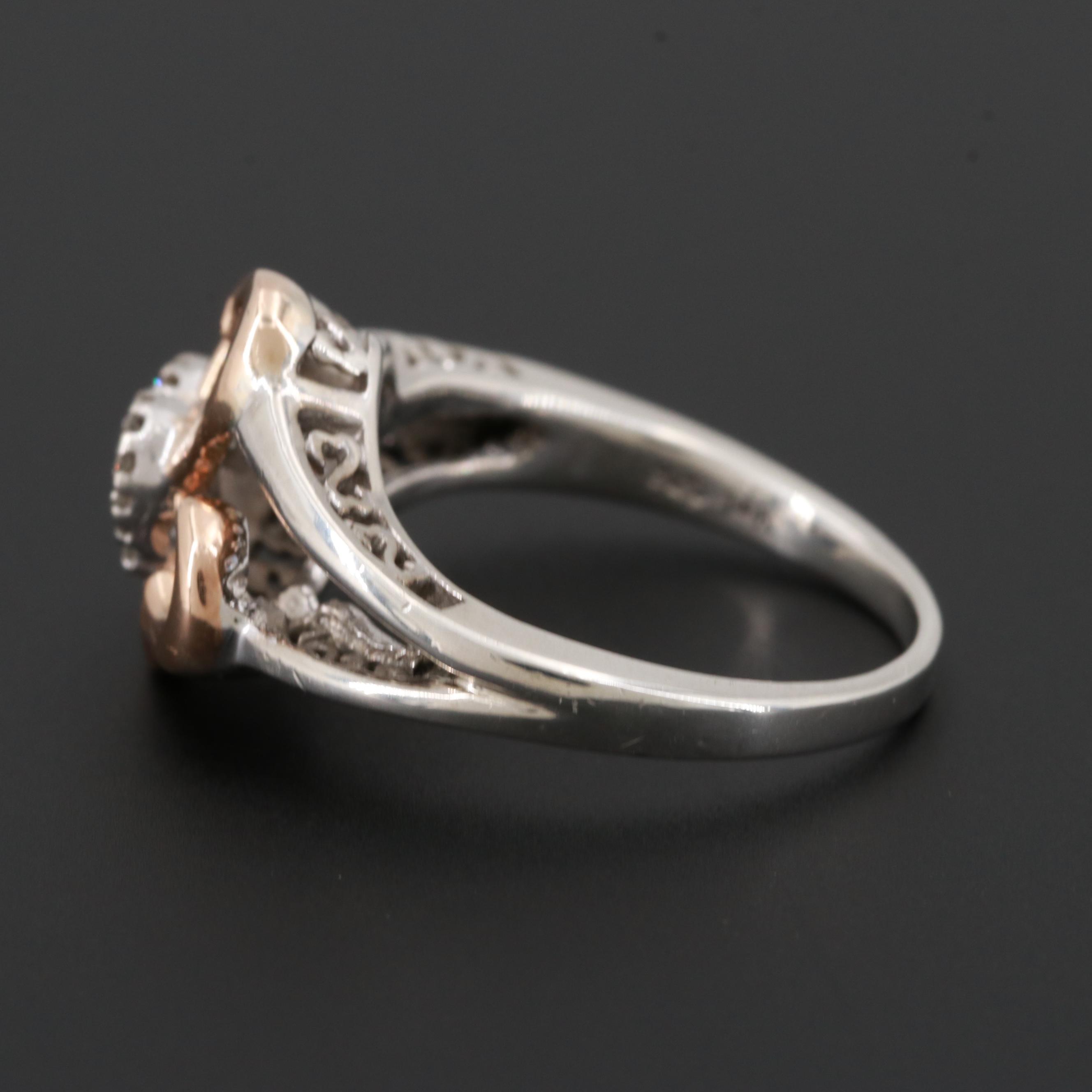 Jane Seymour Sterling Diamond "Open Heart" Ring with 14K Rose Gold Accents