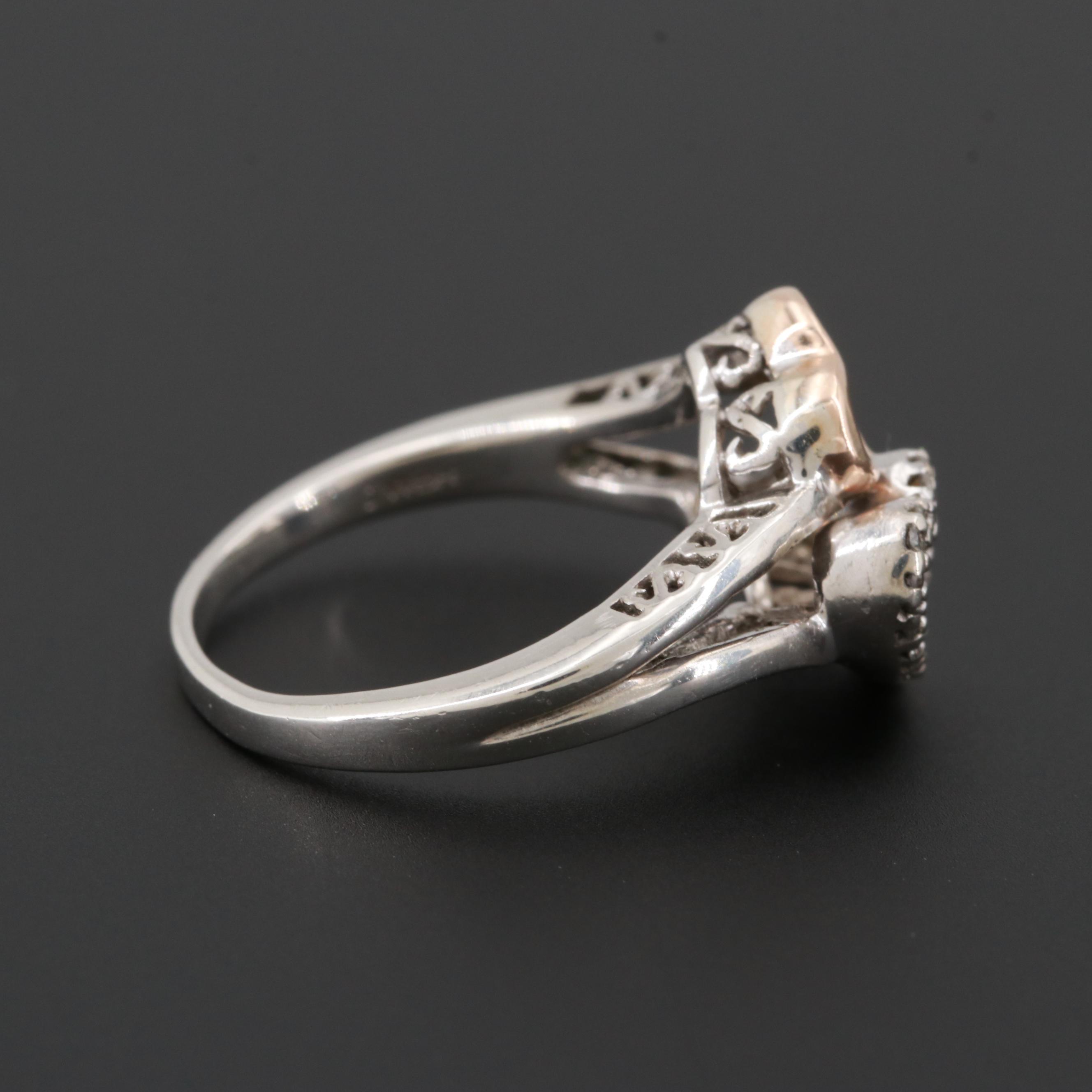 Jane Seymour Sterling Diamond "Open Heart" Ring with 14K Rose Gold Accents