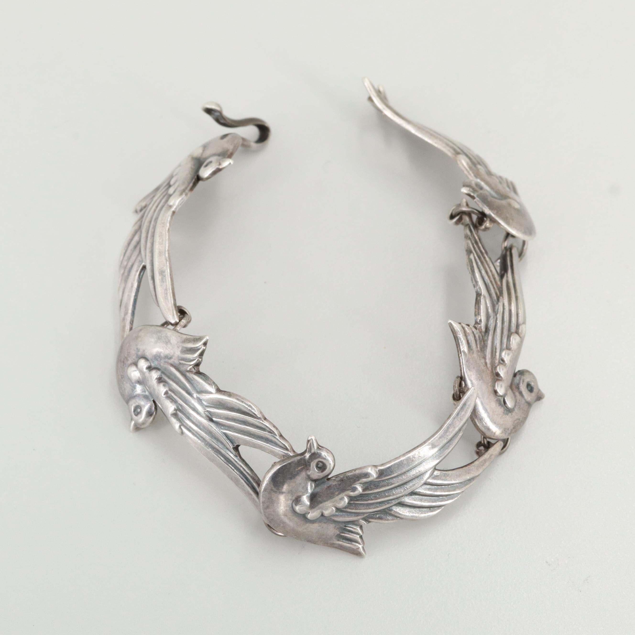 Mexican Sterling Silver Bird Motif Bracelet