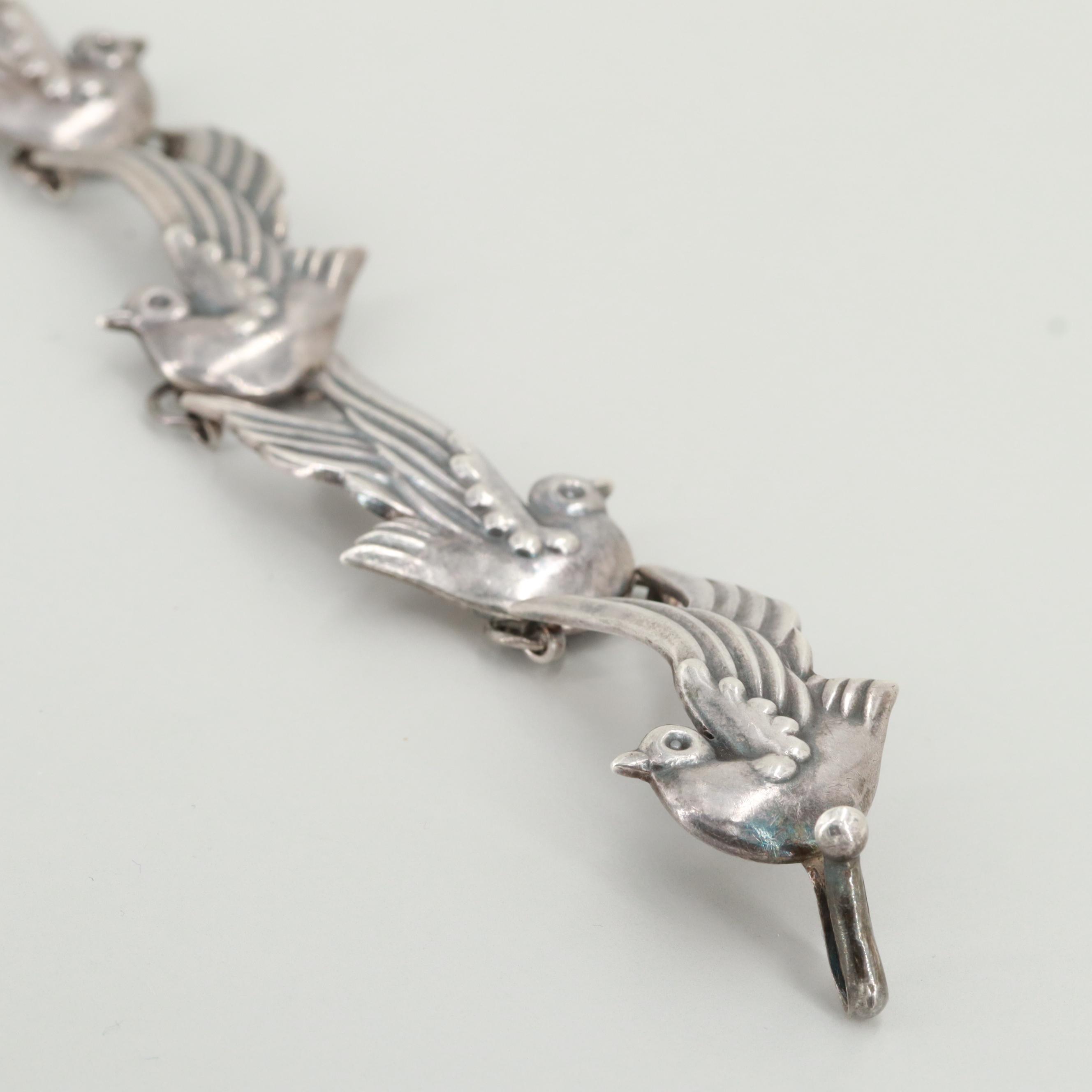 Mexican Sterling Silver Bird Motif Bracelet