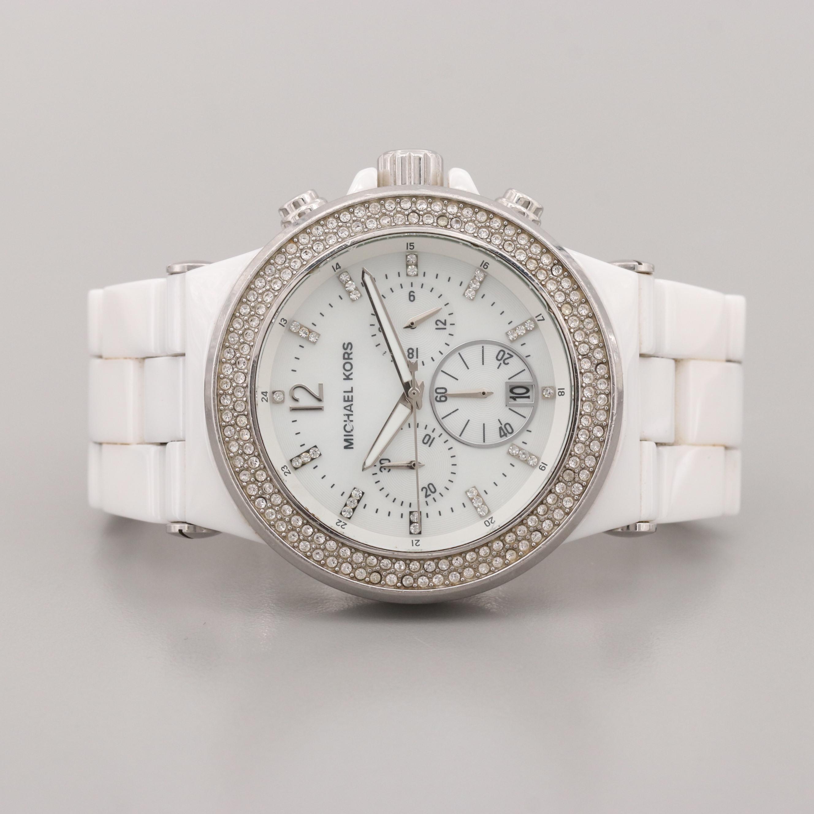 Michael Kors MK-5391 Ceramic Quartz Chronograph Watch With Glass Crystals