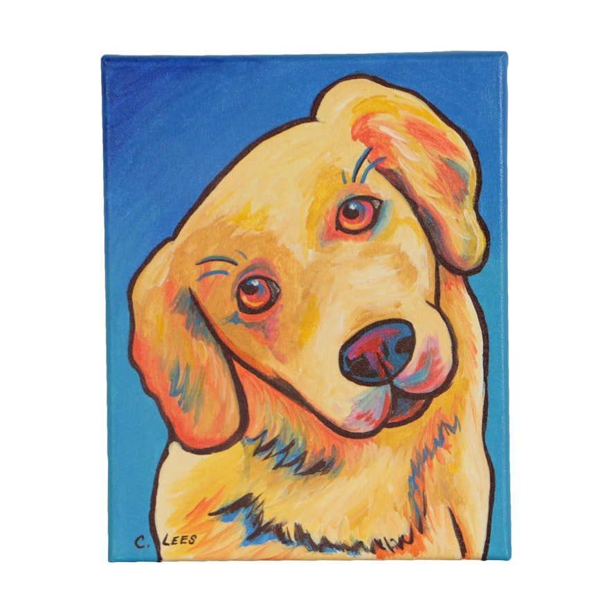 Cathy Lees Acrylic Painting "Yellow Lab Dog with Tilted Head"