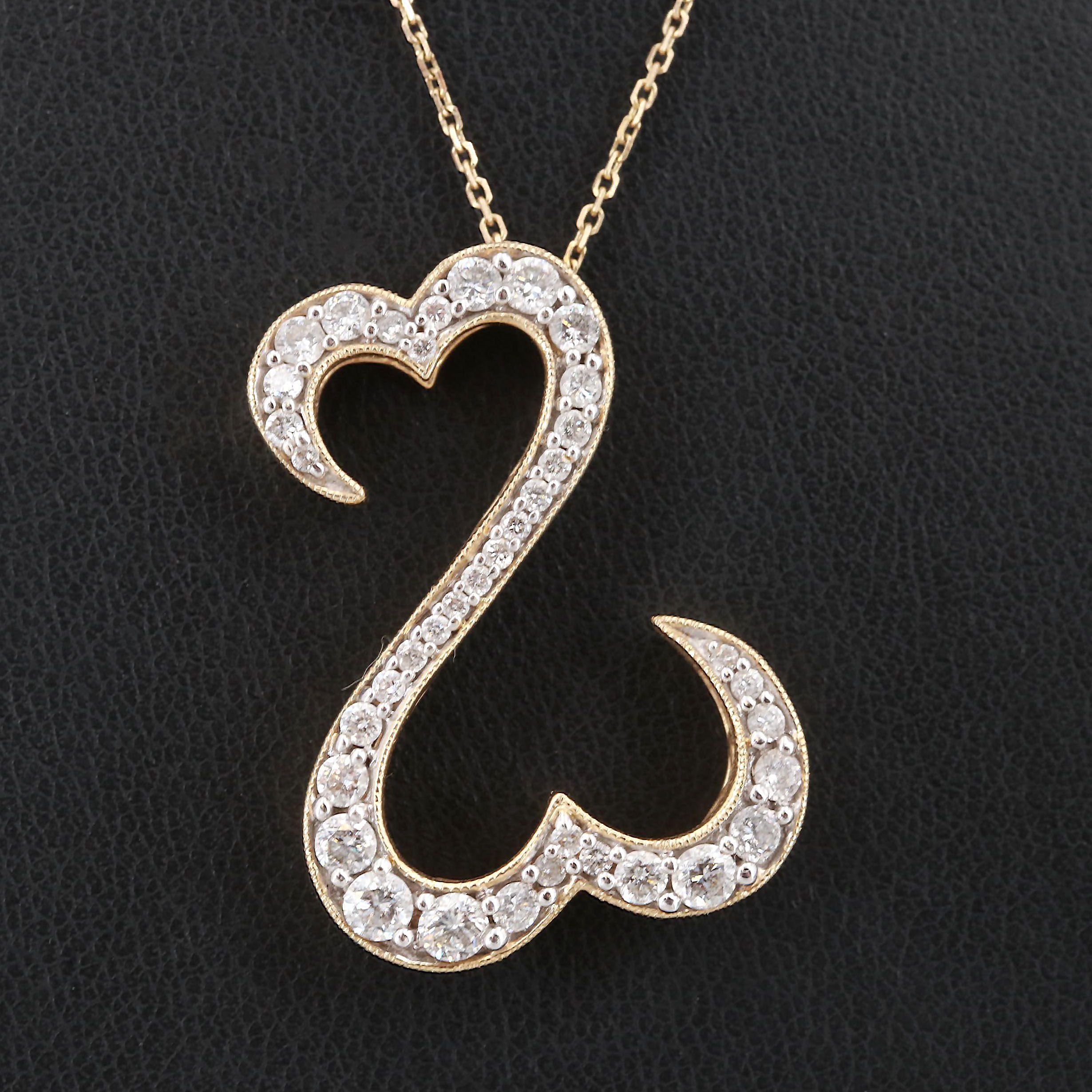 Jane Seymour "Open Hearts" 14K Yellow Gold 1.25 CTW Diamond Pendant Necklace