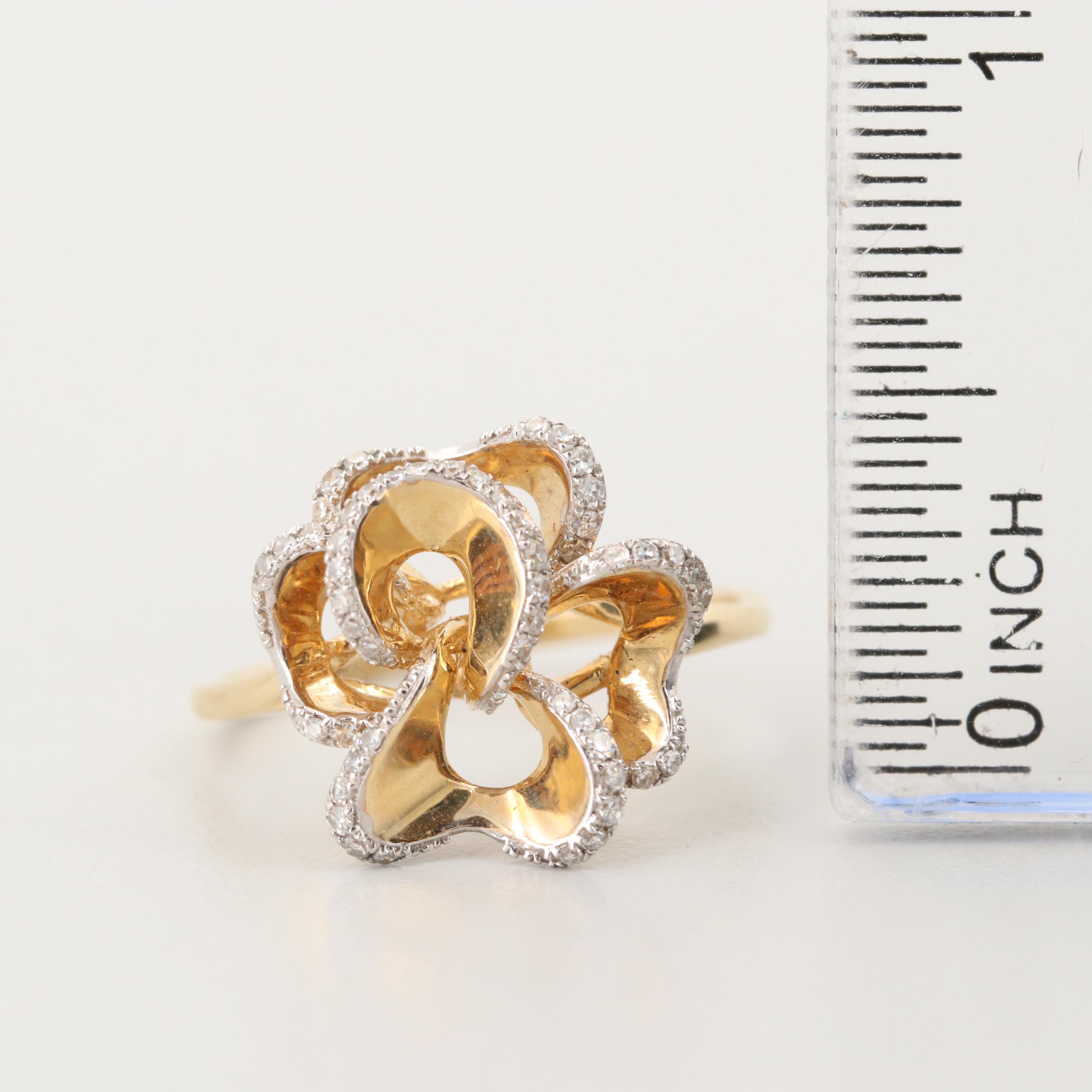14K Yellow Gold Diamond Flower Ring