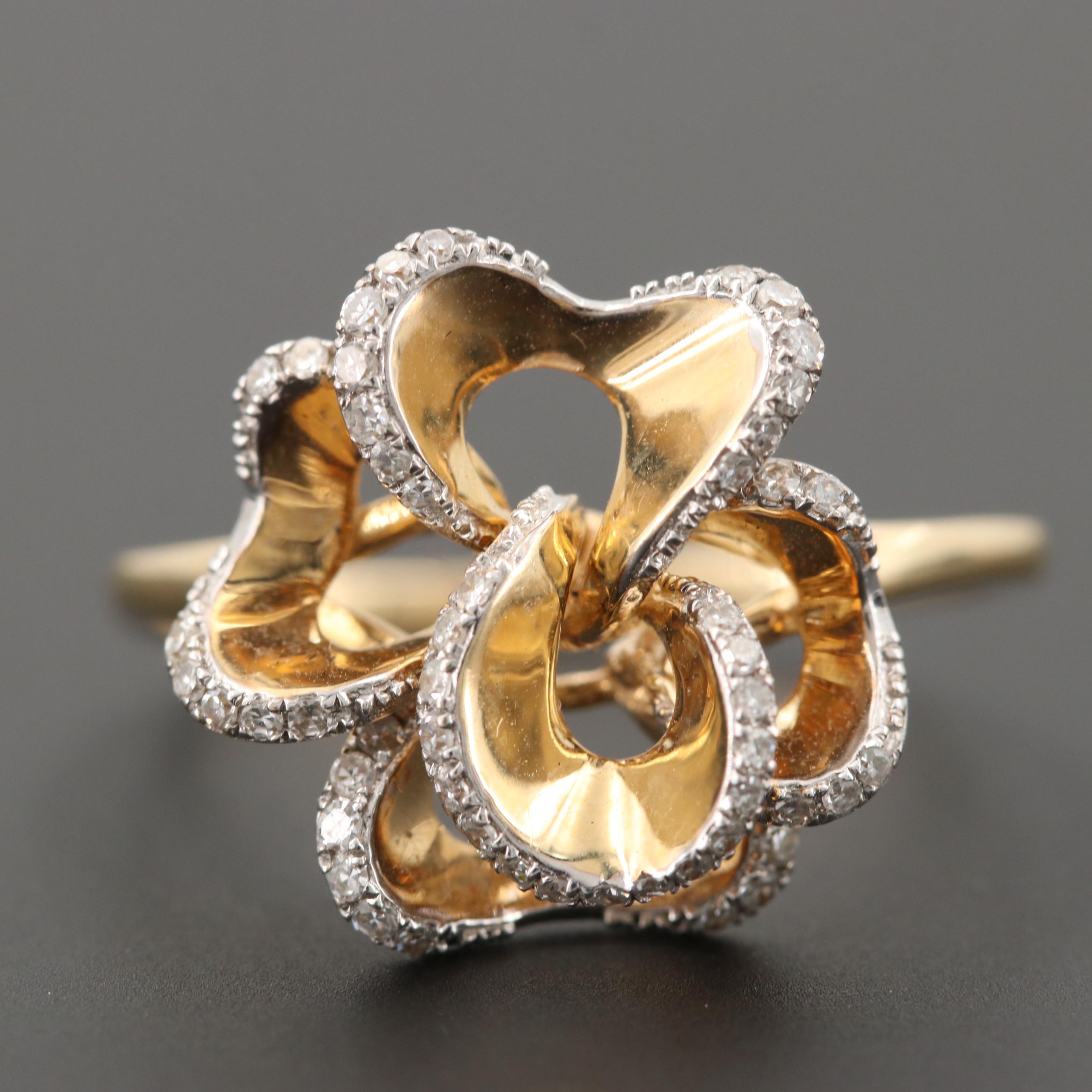 14K Yellow Gold Diamond Flower Ring