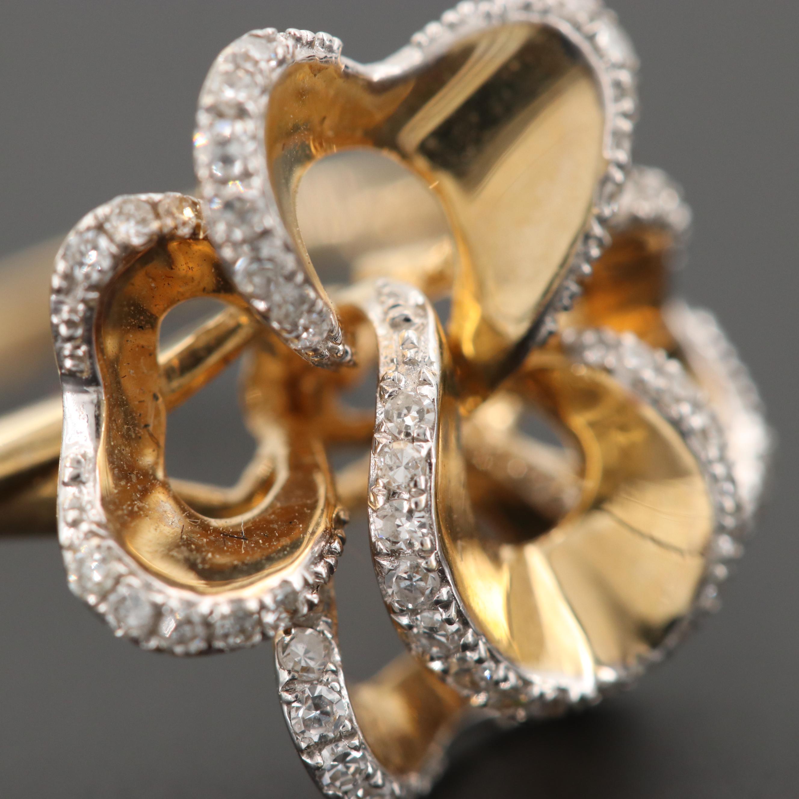 14K Yellow Gold Diamond Flower Ring
