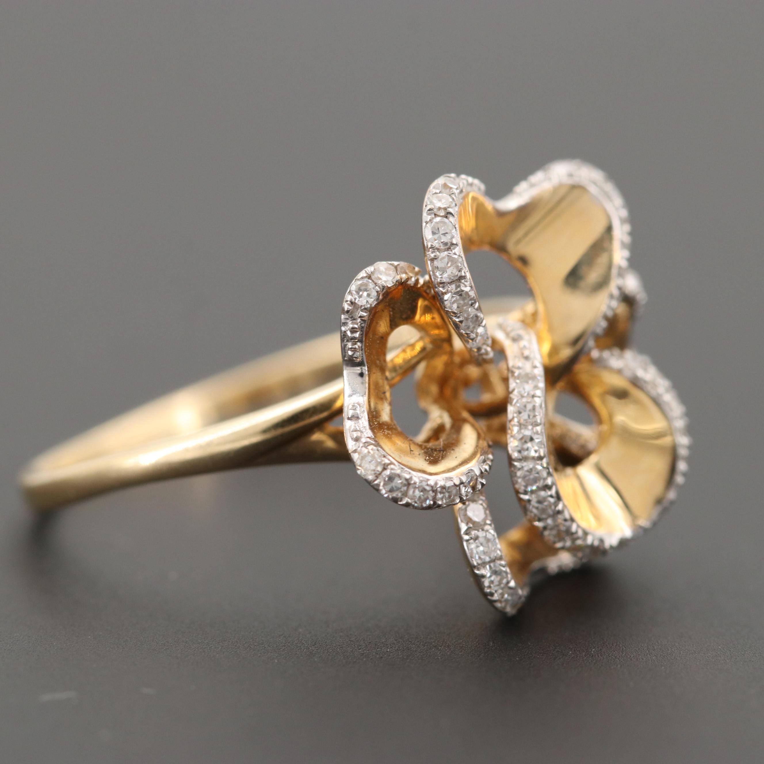 14K Yellow Gold Diamond Flower Ring