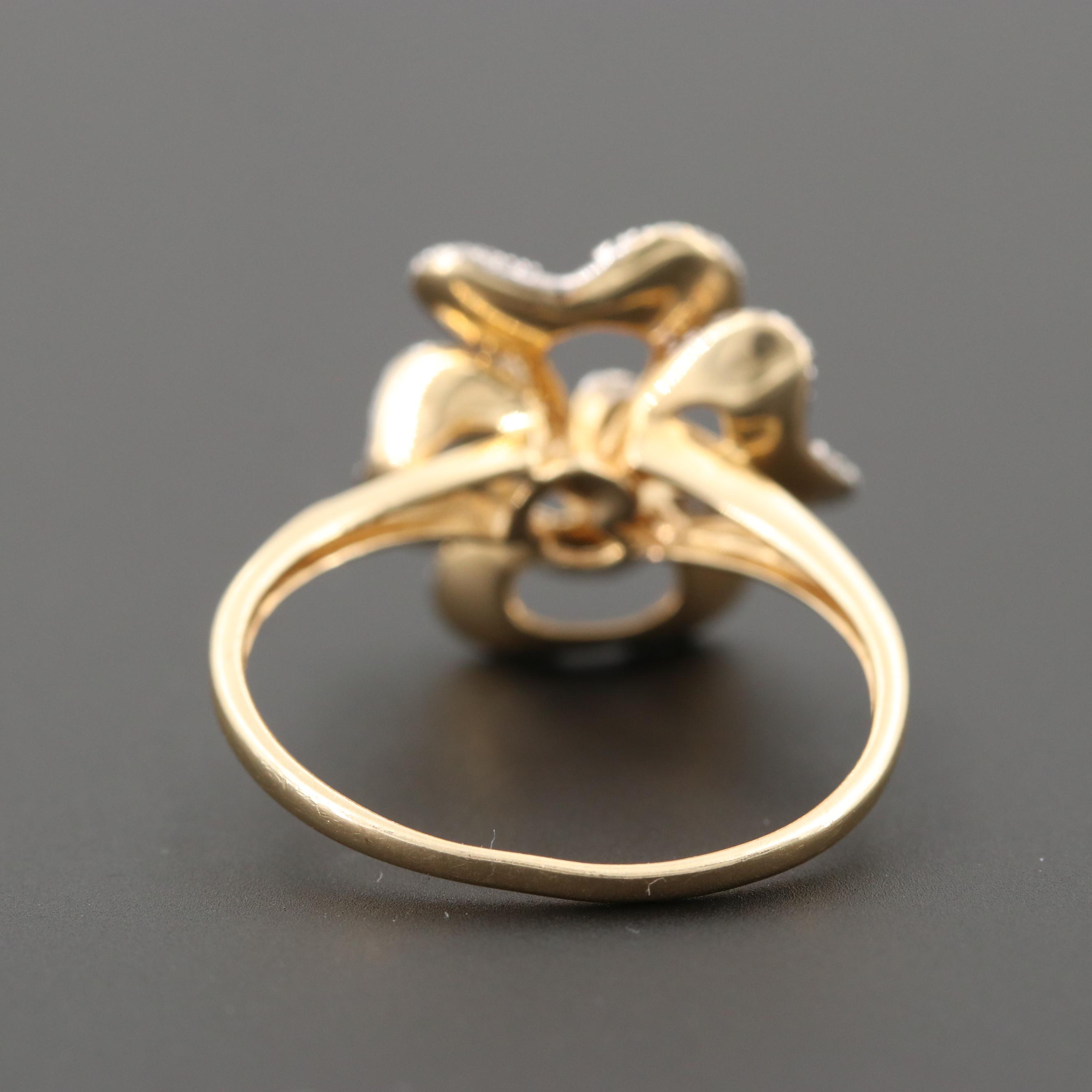 14K Yellow Gold Diamond Flower Ring