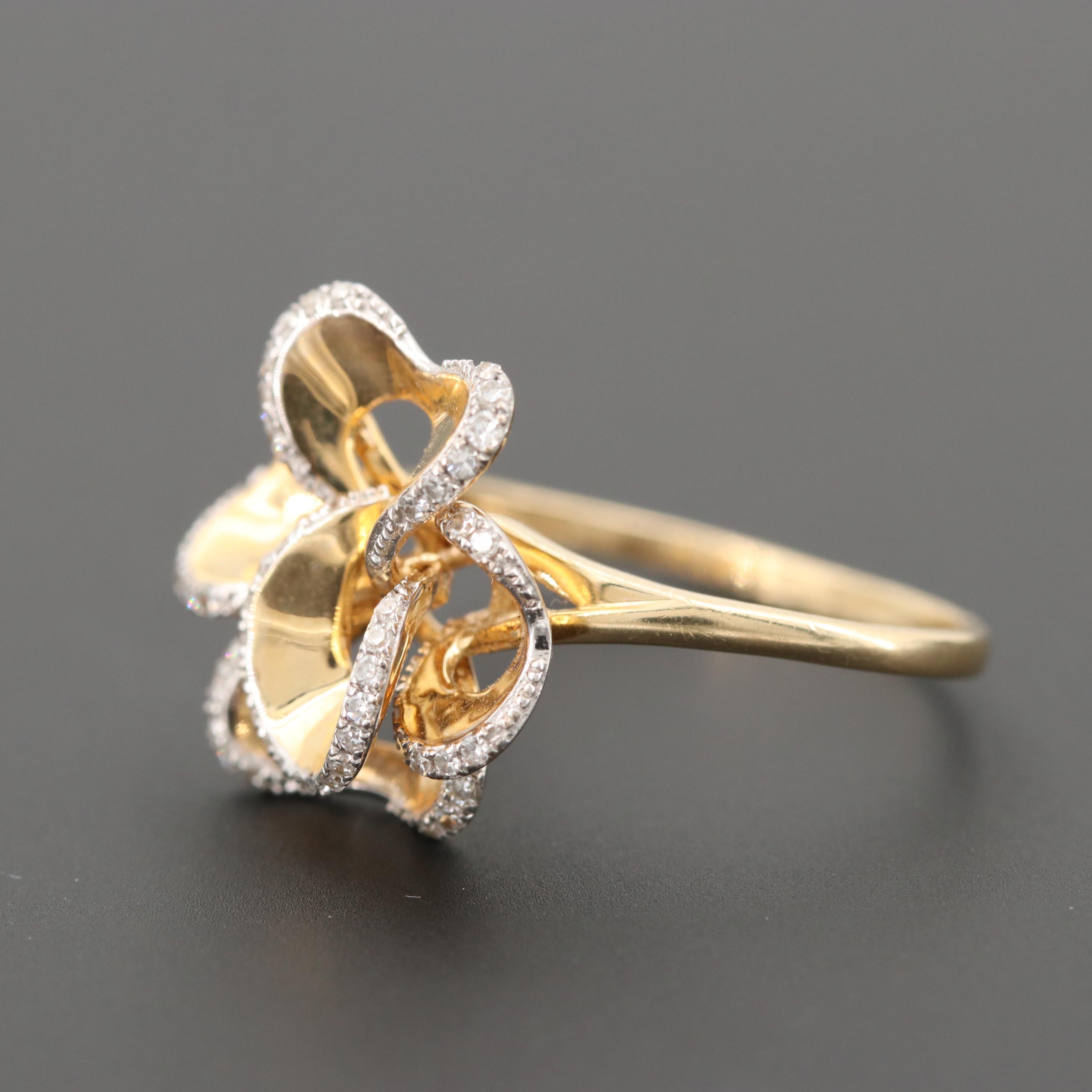 14K Yellow Gold Diamond Flower Ring