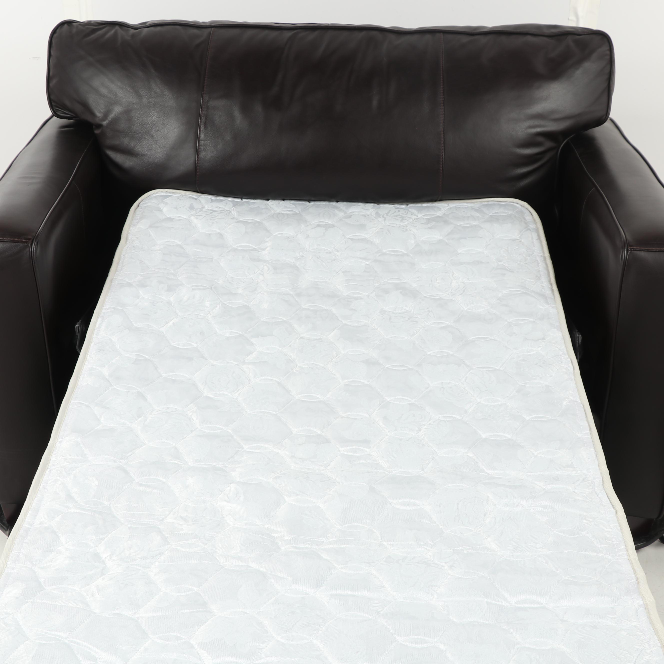 Dark Brown Leather Pull-Out Love Seat