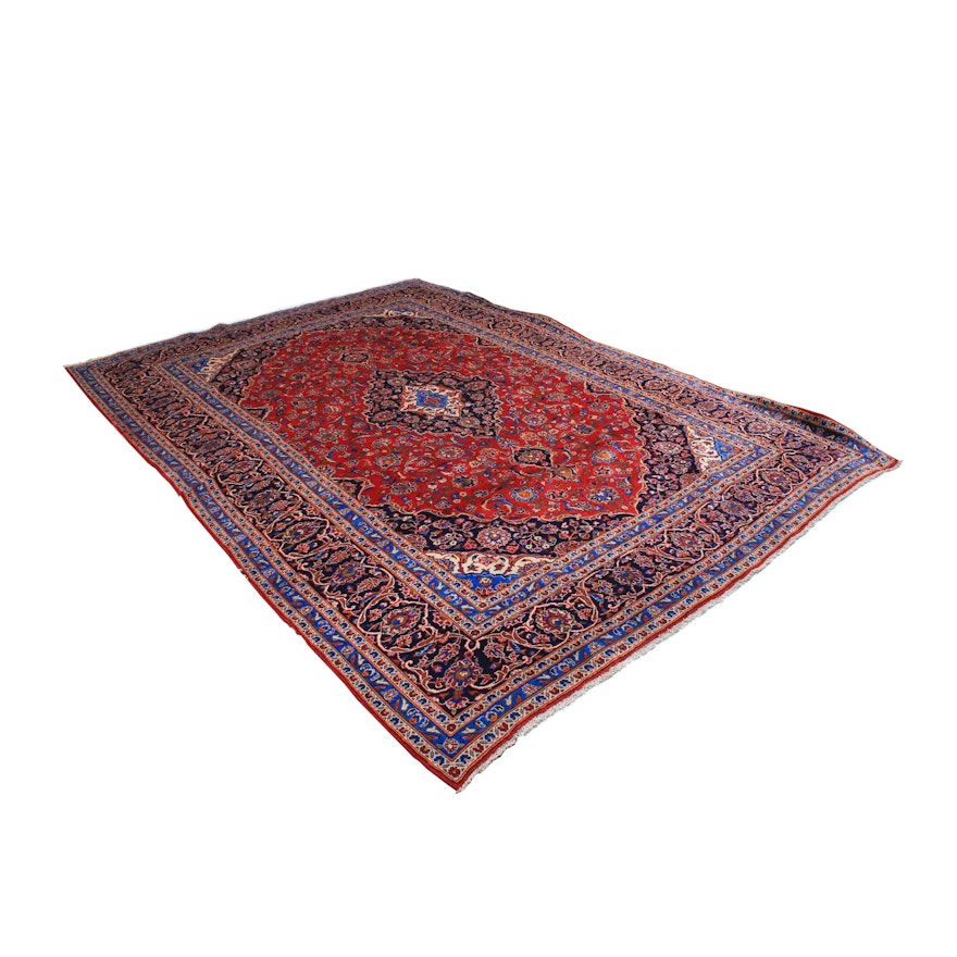 Hand-Knotted Kashan Style Room Sized Rug