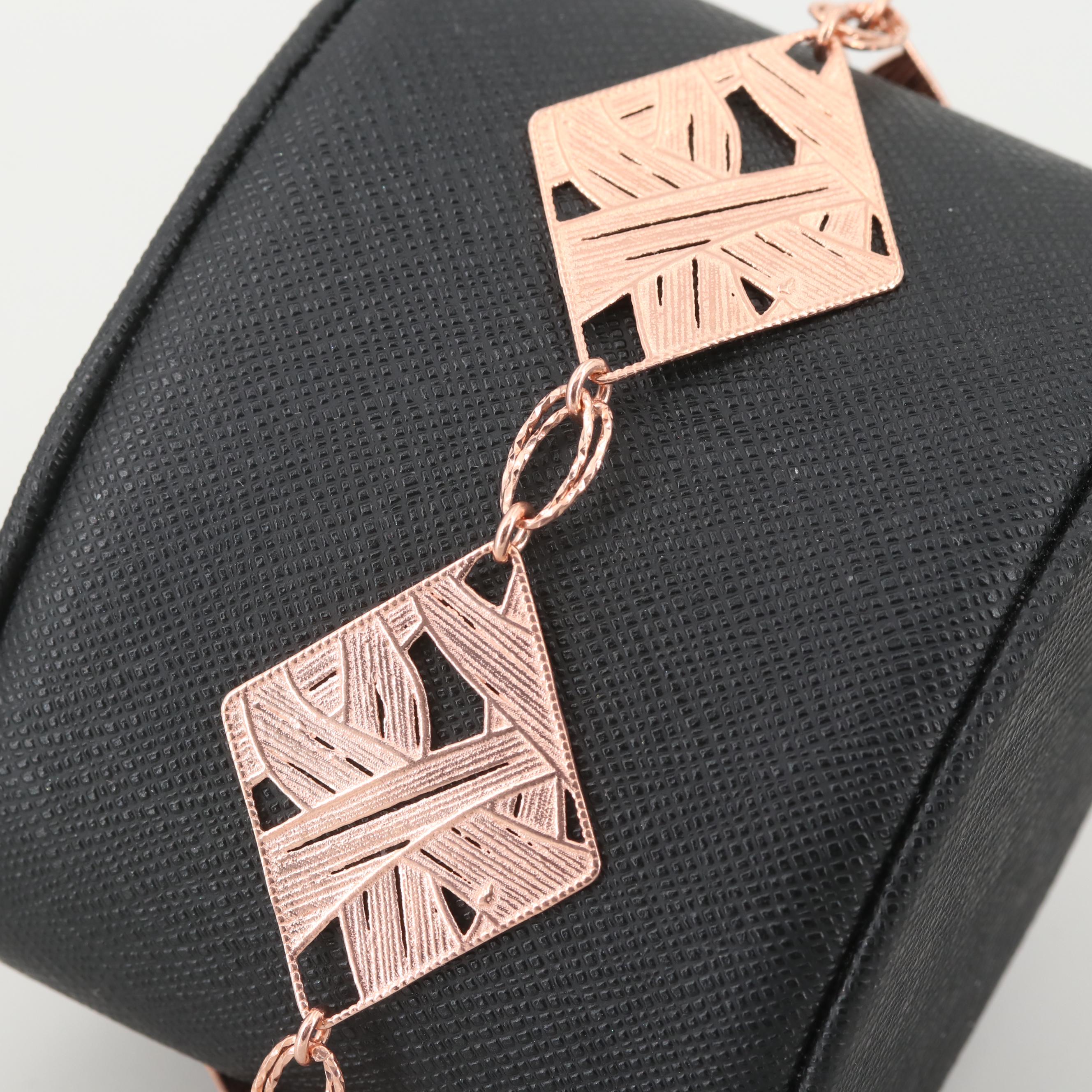 Rose Wash on Sterling Silver Textured Link Bracelet