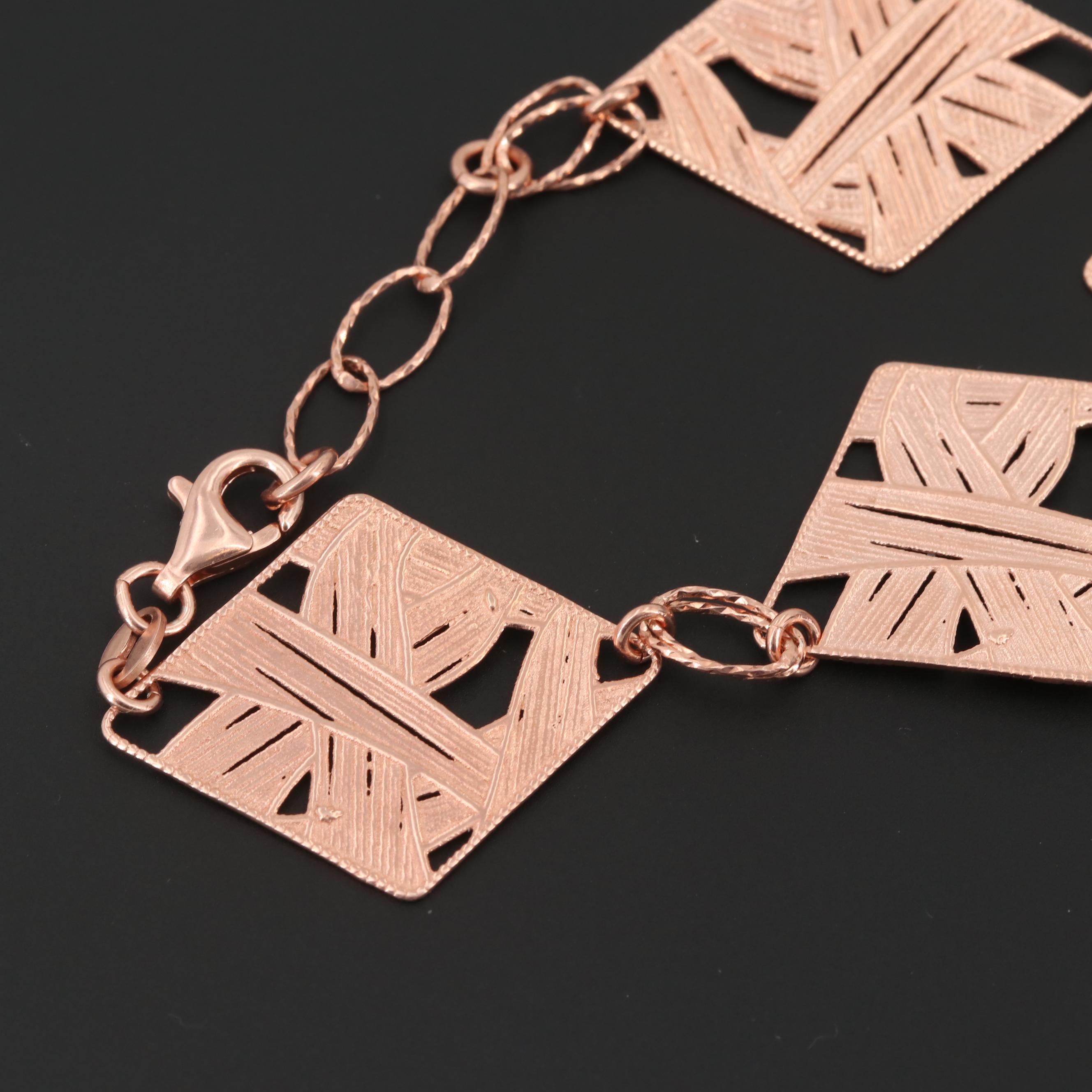 Rose Wash on Sterling Silver Textured Link Bracelet