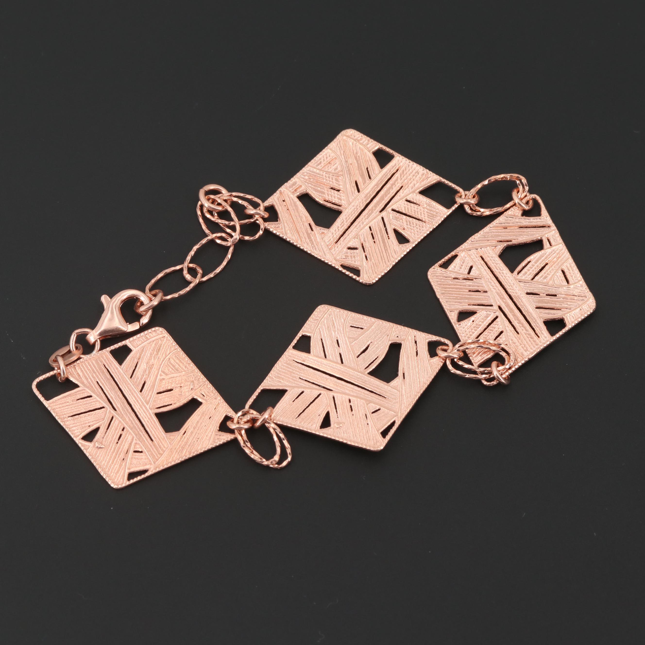 Rose Wash on Sterling Silver Textured Link Bracelet