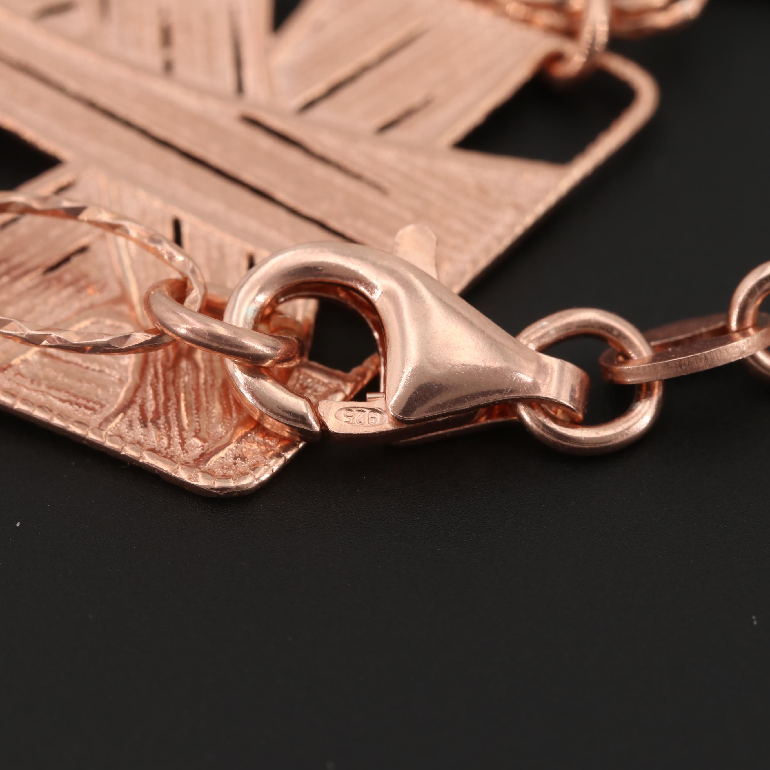 Rose Wash on Sterling Silver Textured Link Bracelet