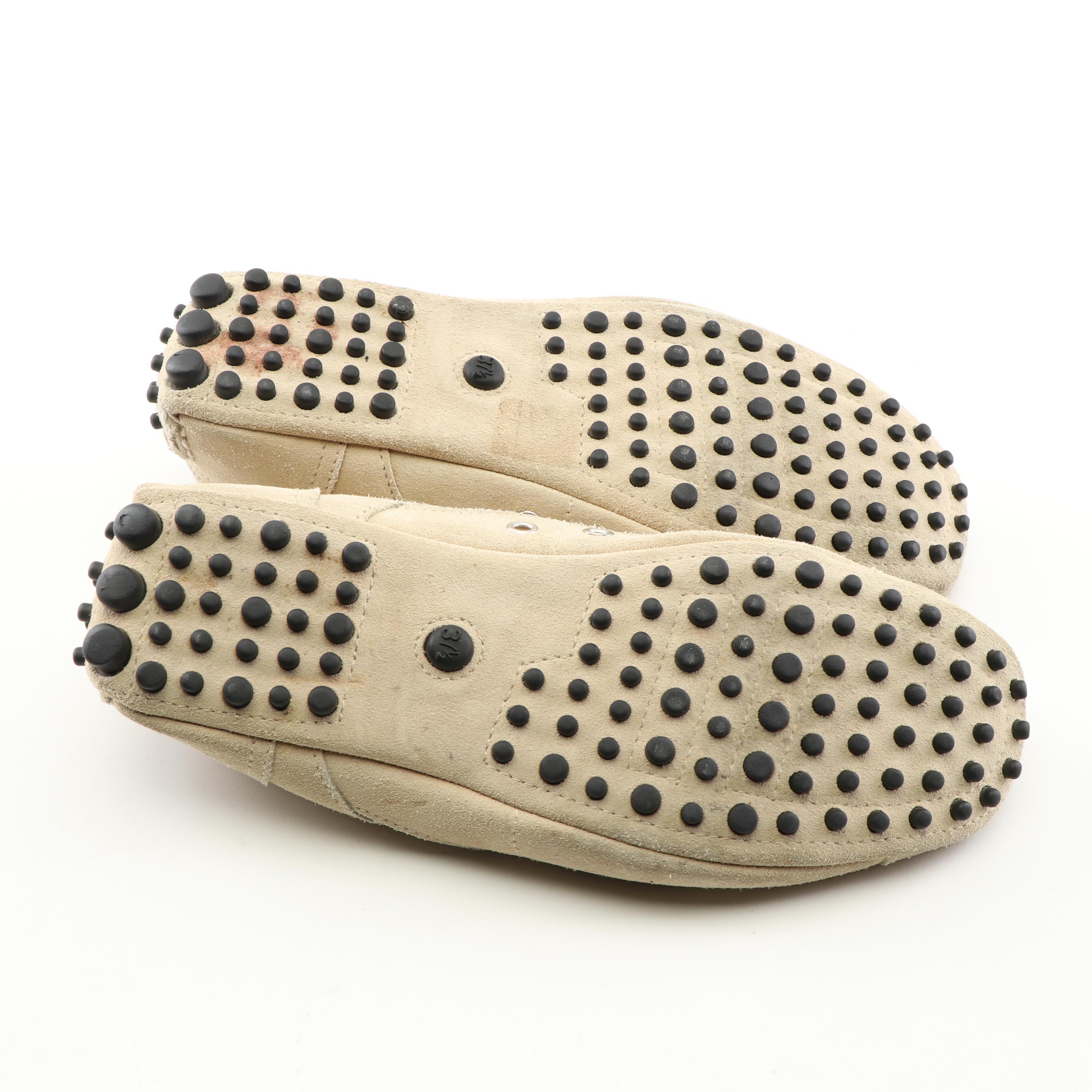 The Car Shoe for Prada Suede Flats and Hogan Thongs