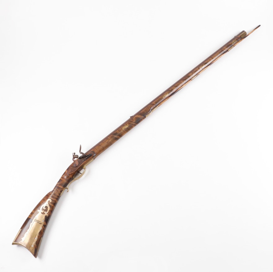 Flintlock Kentucky Long Rifle with Tiger Maple Stock, Late 18th/Early 19th Cent.
