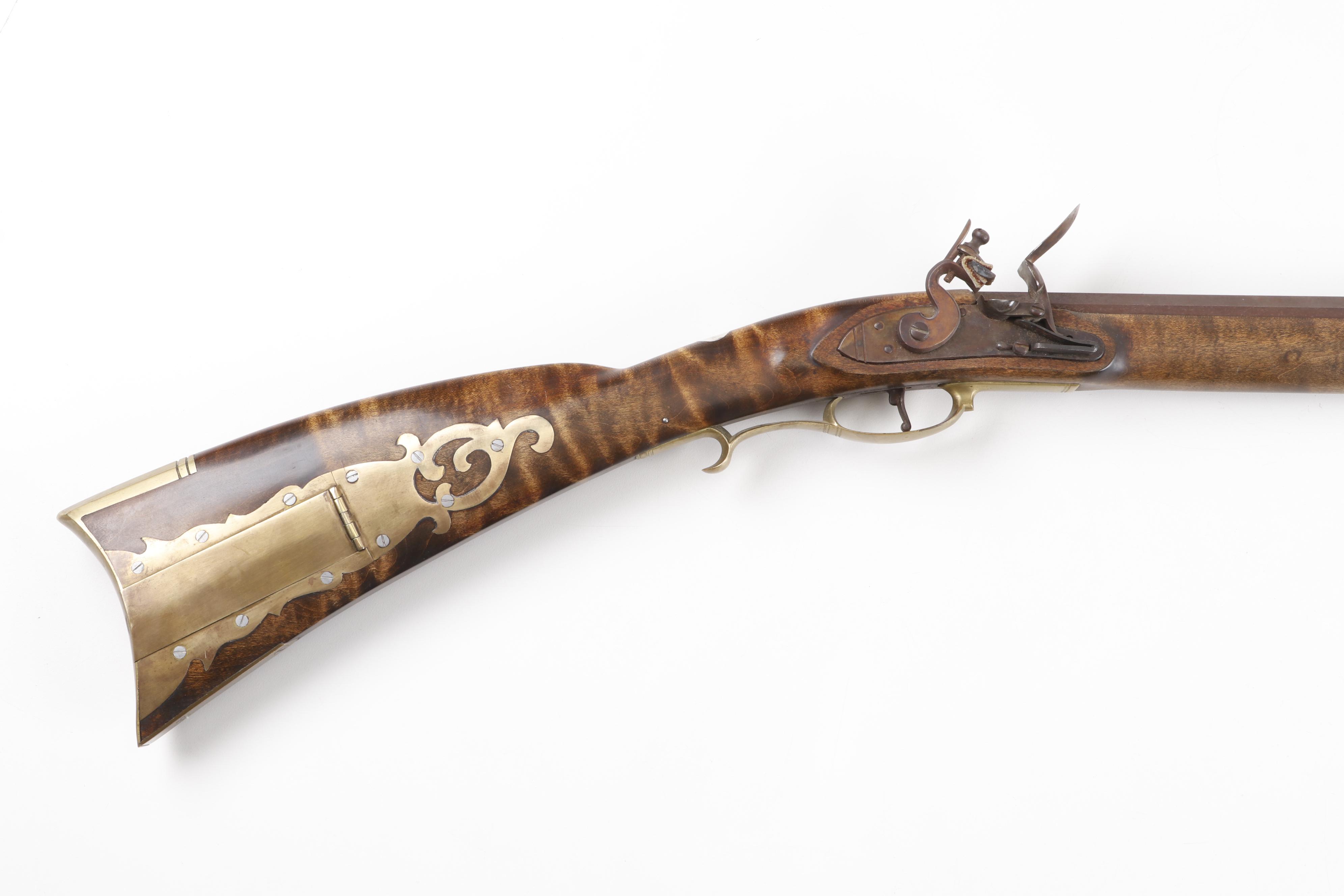 Flintlock Kentucky Long Rifle with Tiger Maple Stock, Late 18th/Early 19th Cent.