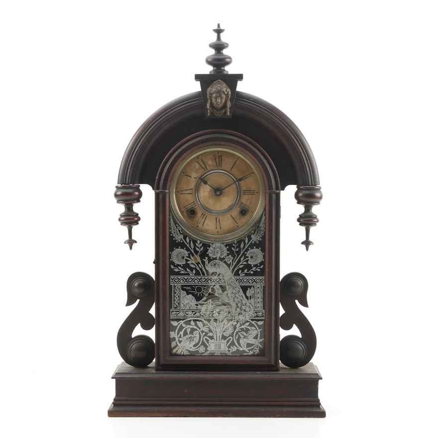 Victorian Ansonia Walnut Finish Shelf Clock, Late 19th Century