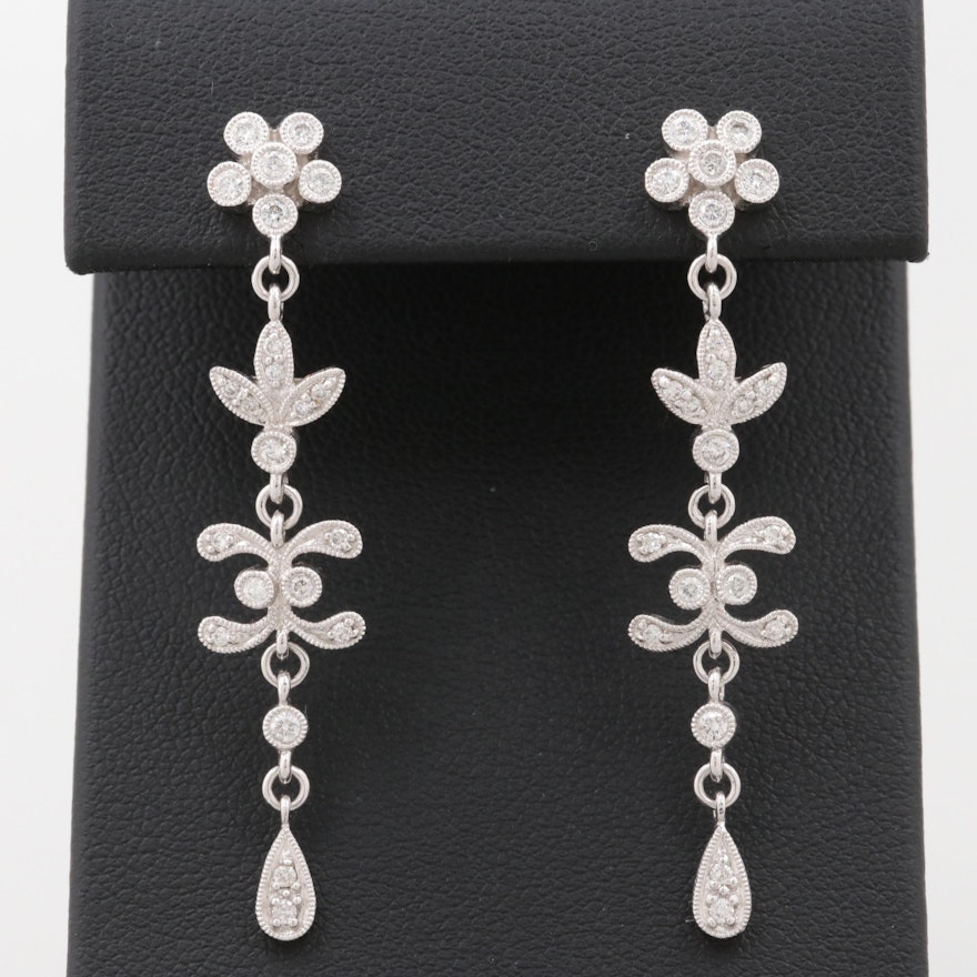 14K White Gold Diamond Dangle Earrings