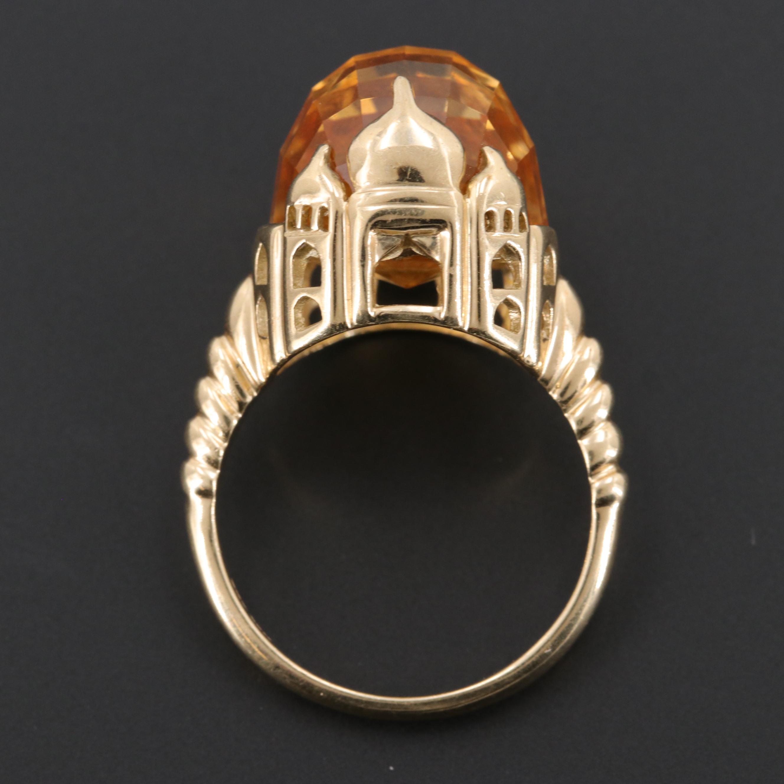 10K Yellow Gold Citrine Ring  with Taj Mahal Motif