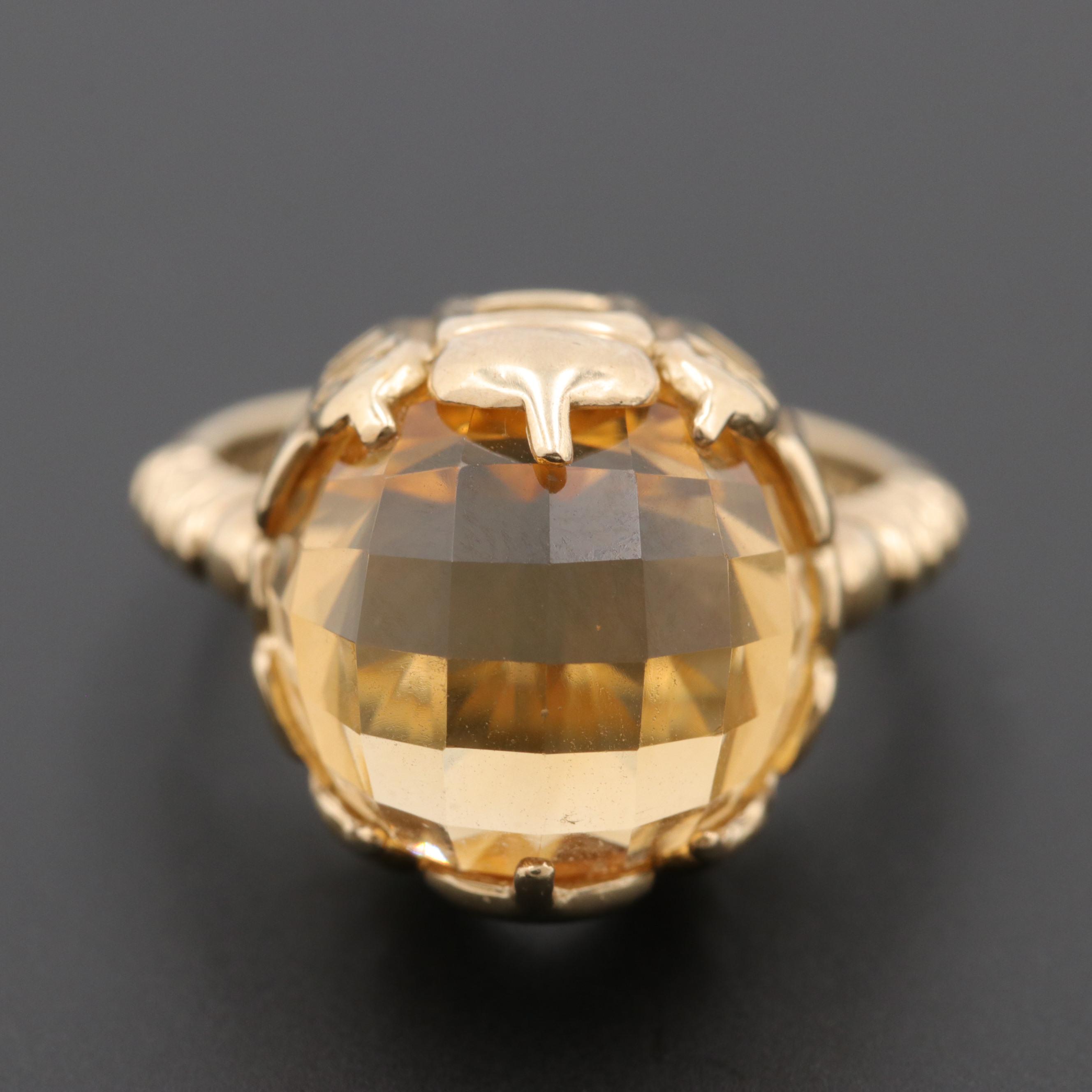 10K Yellow Gold Citrine Ring  with Taj Mahal Motif