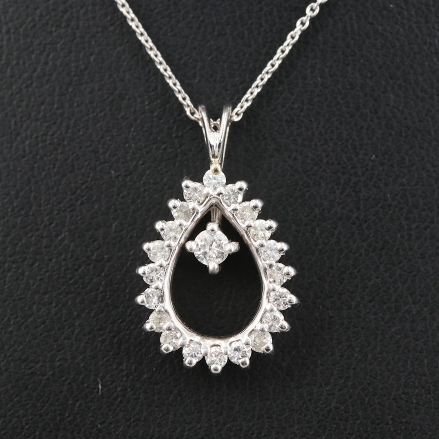 14K White Gold Diamond Pendant Necklace