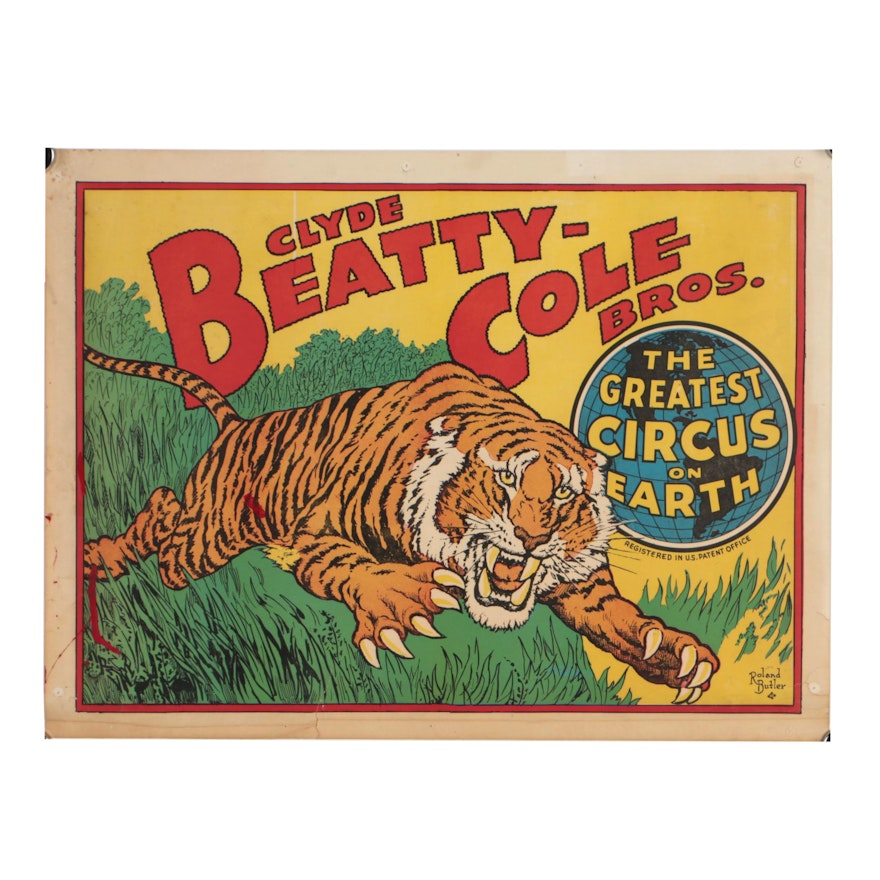 Clyde Beatty-Cole Brothers Relief Print Circus Poster after Roland Butler