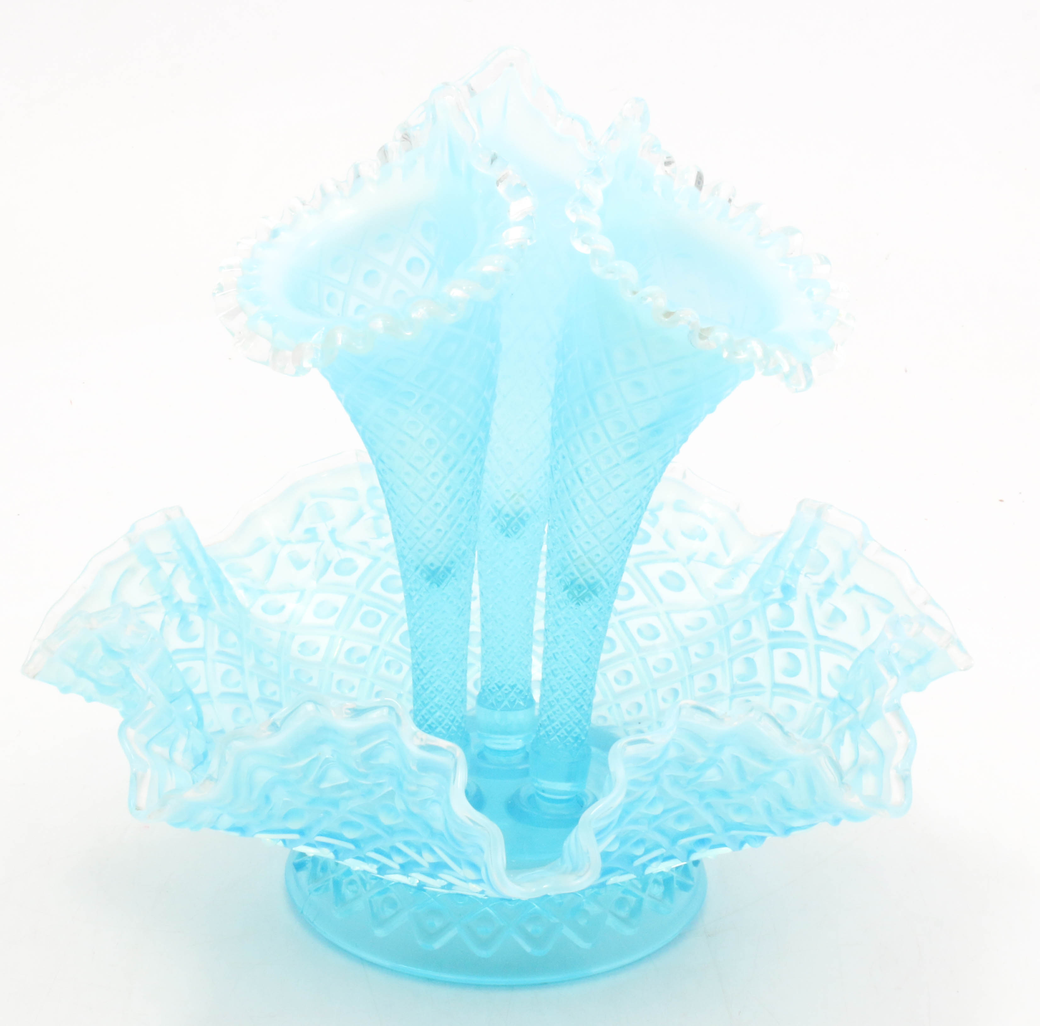 Fenton Blue Opalescent Epergne Centerpiece